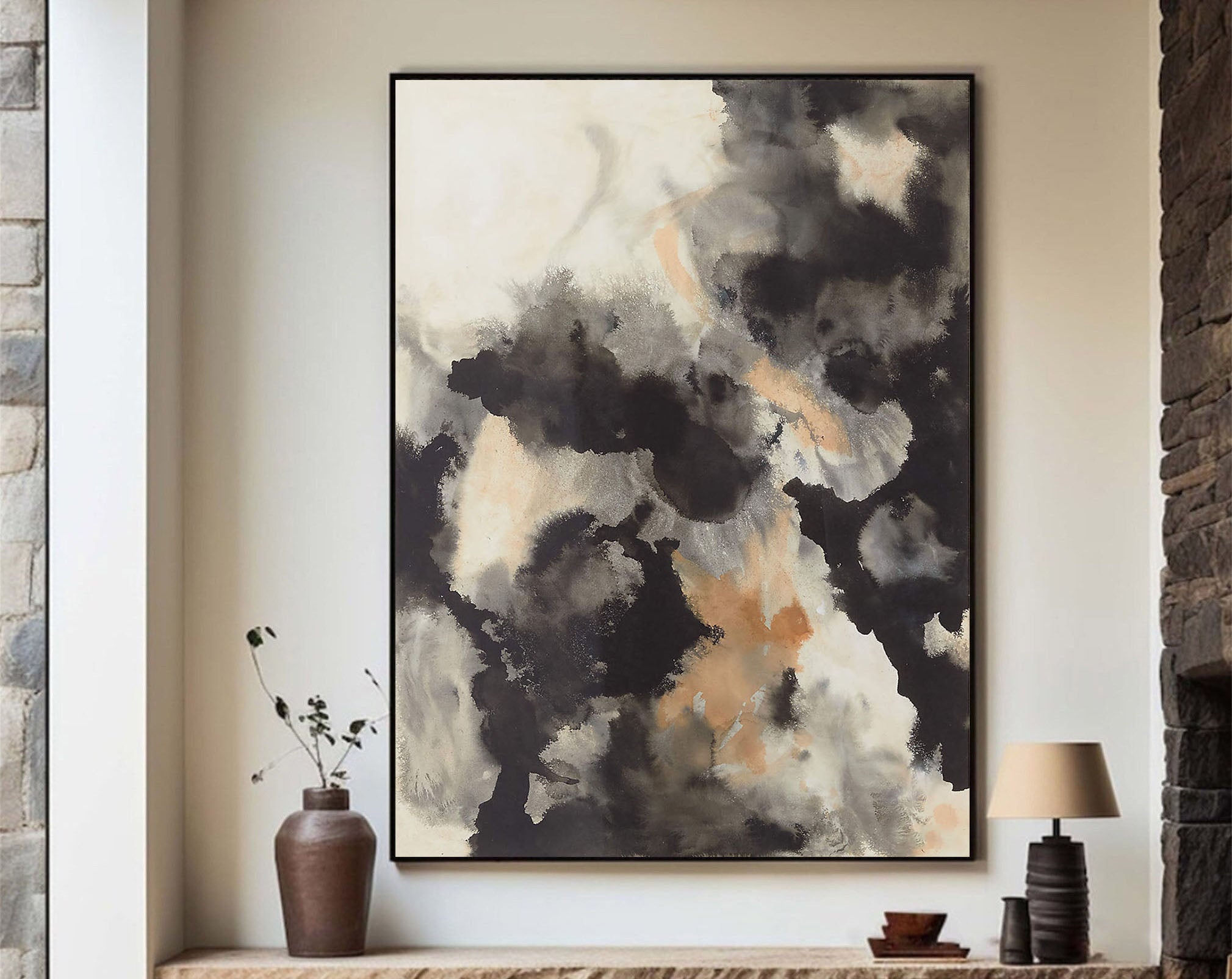 Light and Dark Abstract Cloud Forms, Contemporary Art #MM360