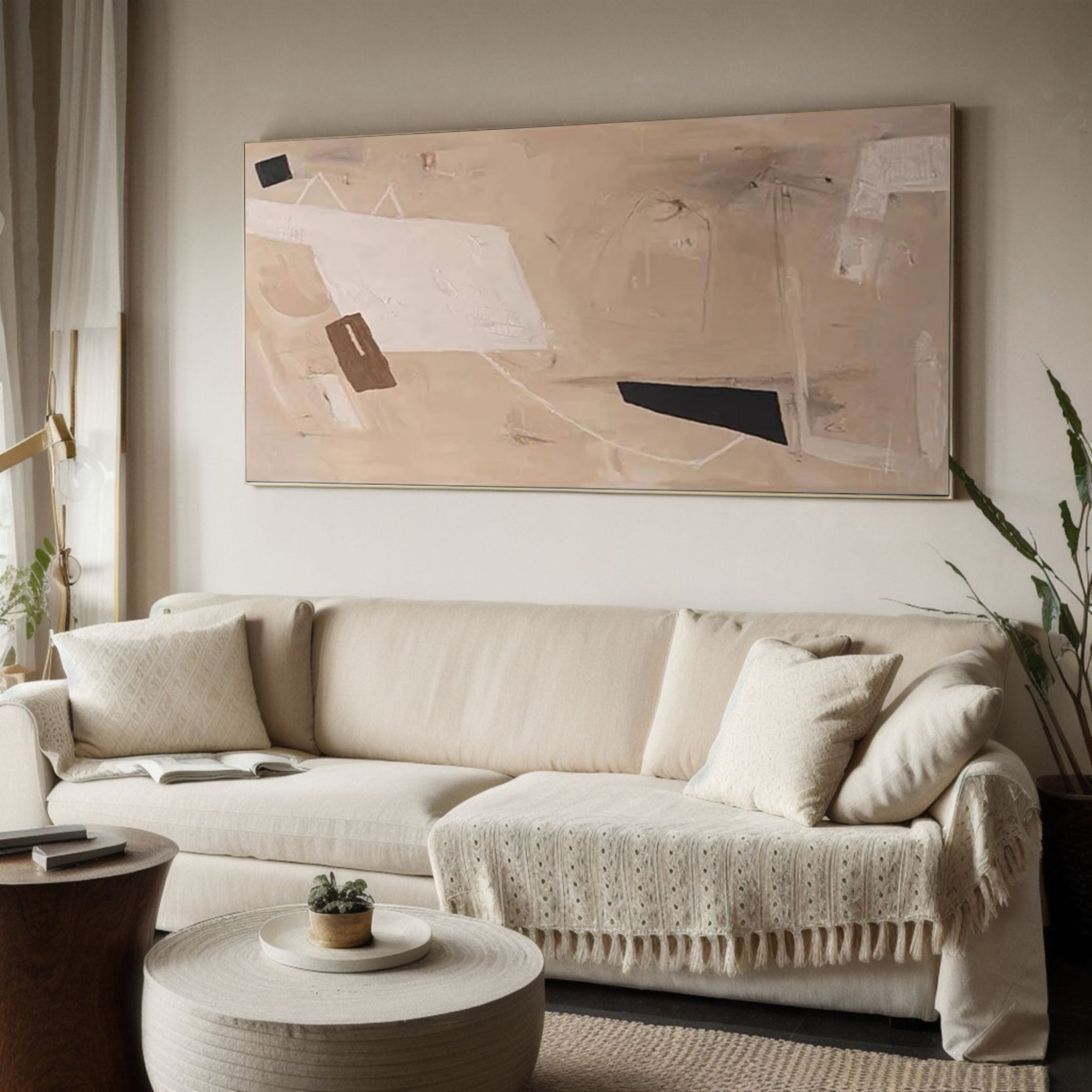 Neutral Abstract Wall Art with Geometric Accents #AB050