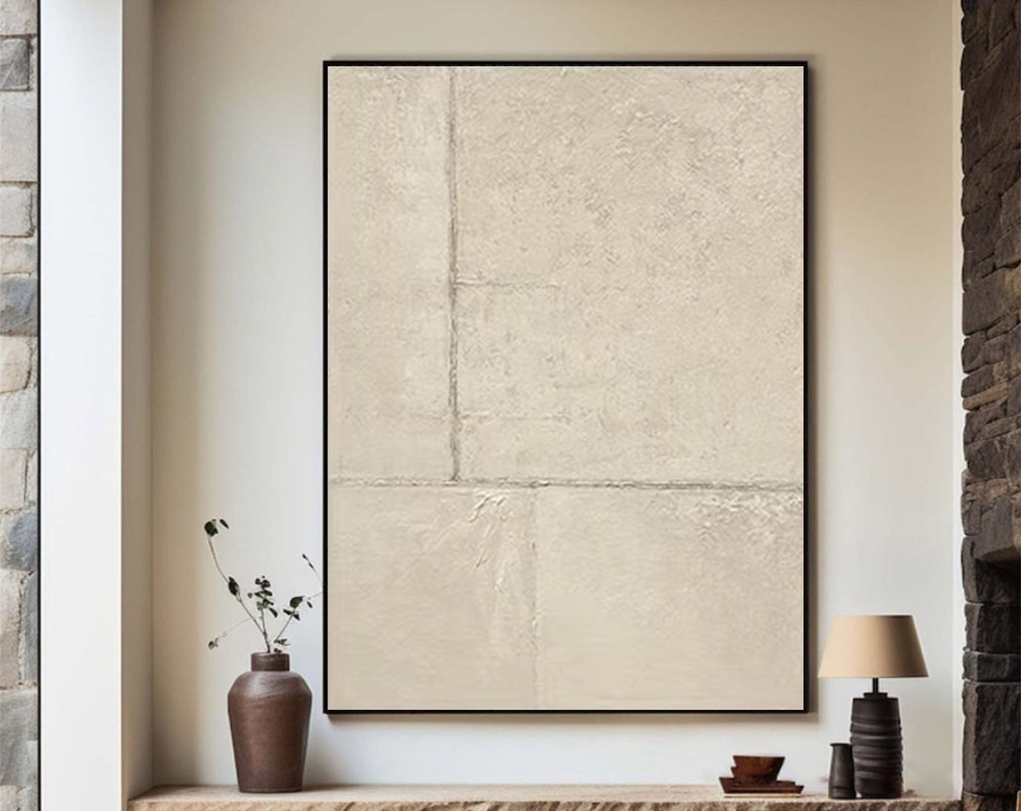 Large Neutral Abstract Painting In Canvas Modern Wall Decor #MM178