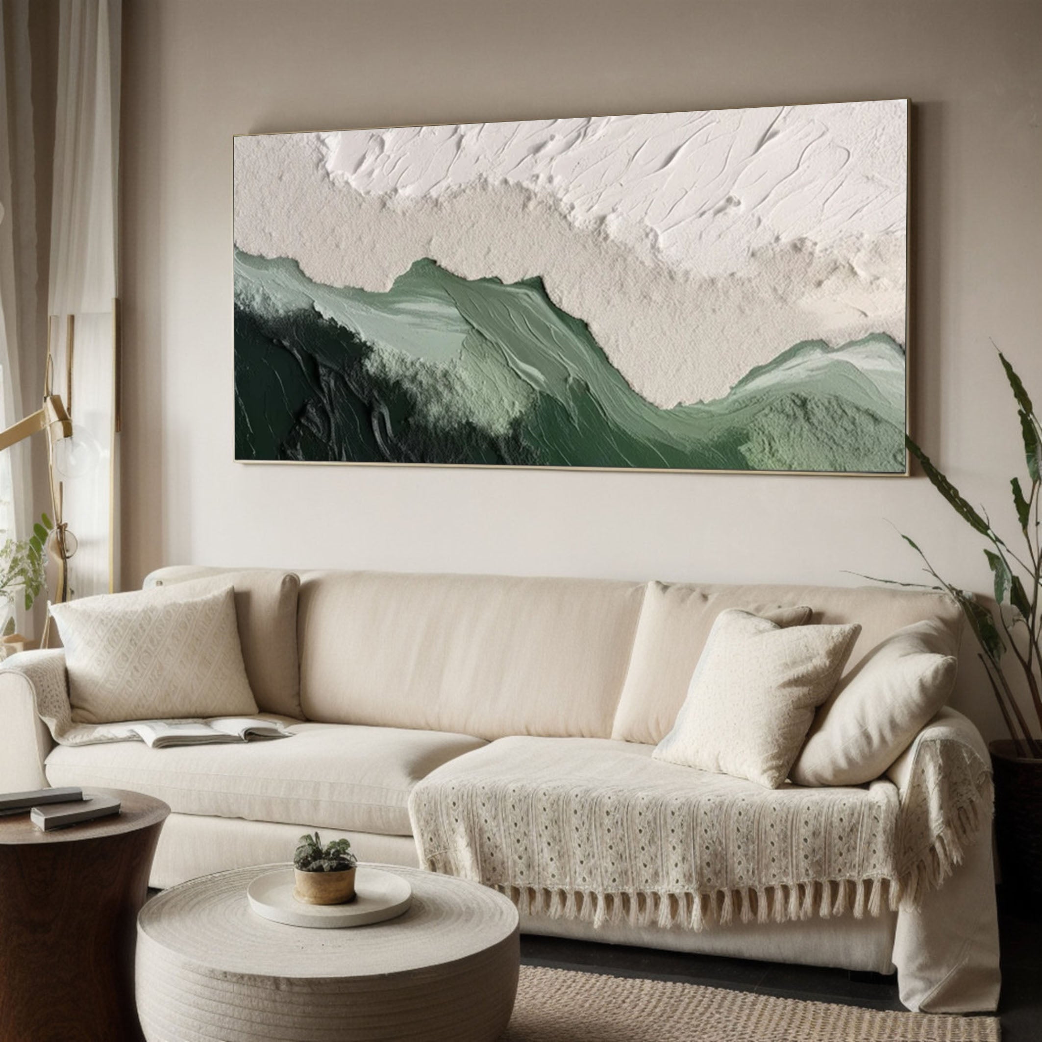 Nature-Inspired Green & White Textured Abstract Wall Art #MM171