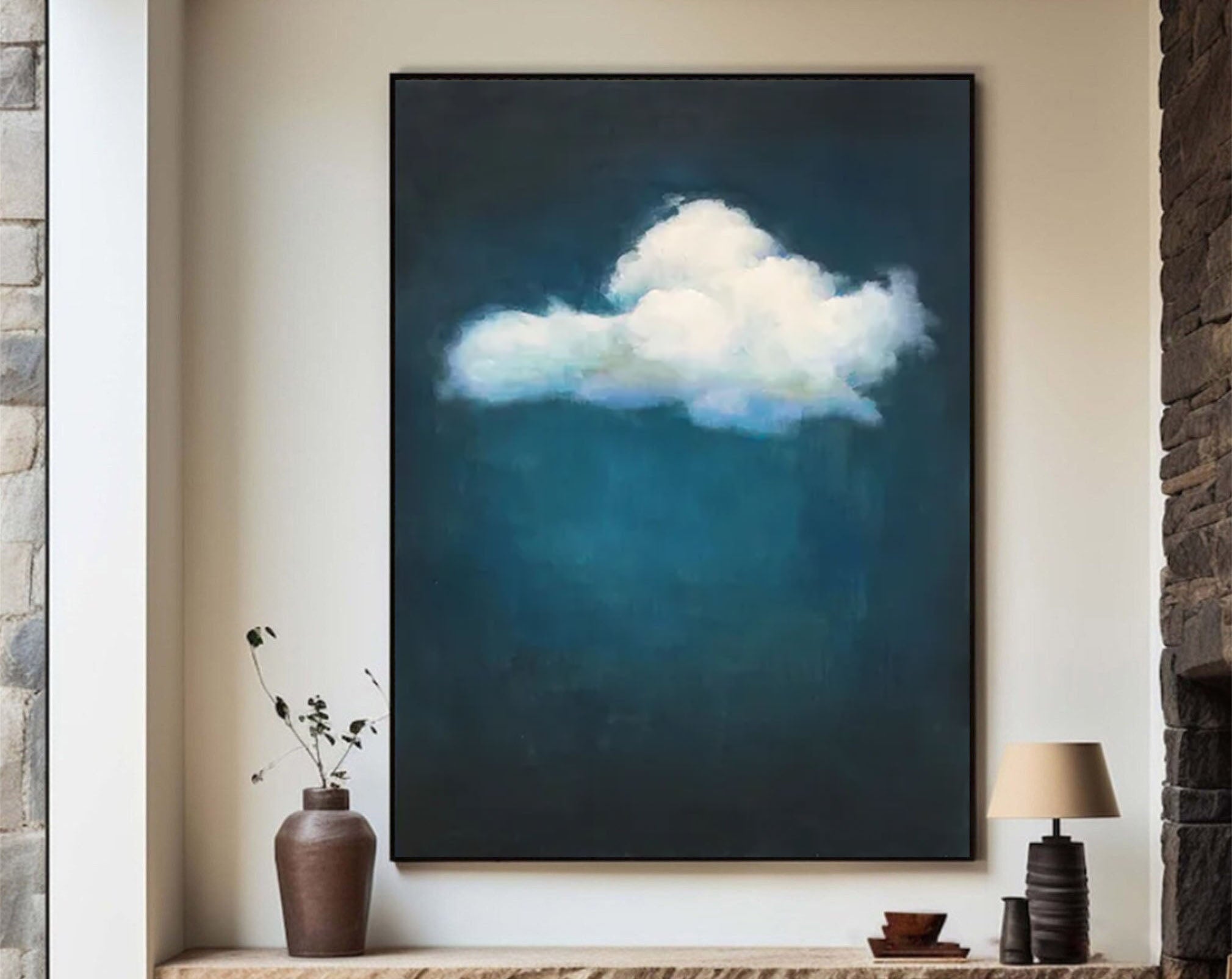 Dreamy Blue Gradient Wall Art with White Cloud #SP006