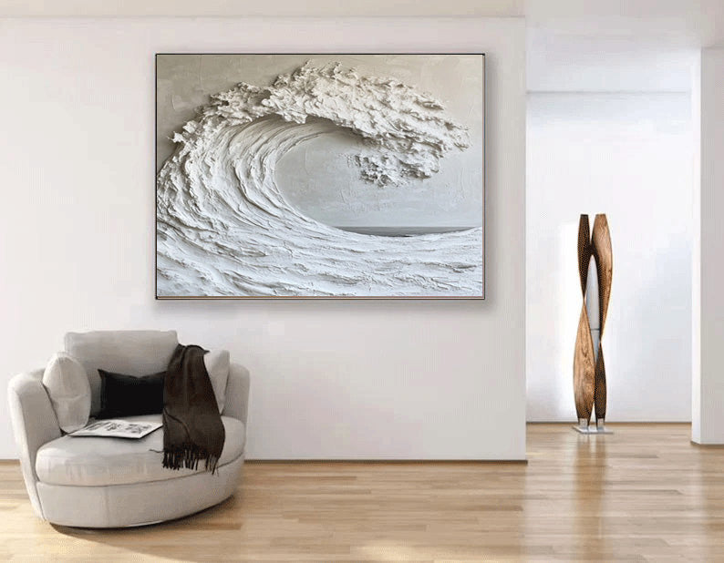 Coastal Decor White Wave Painting - Modern Seascape #AG 050