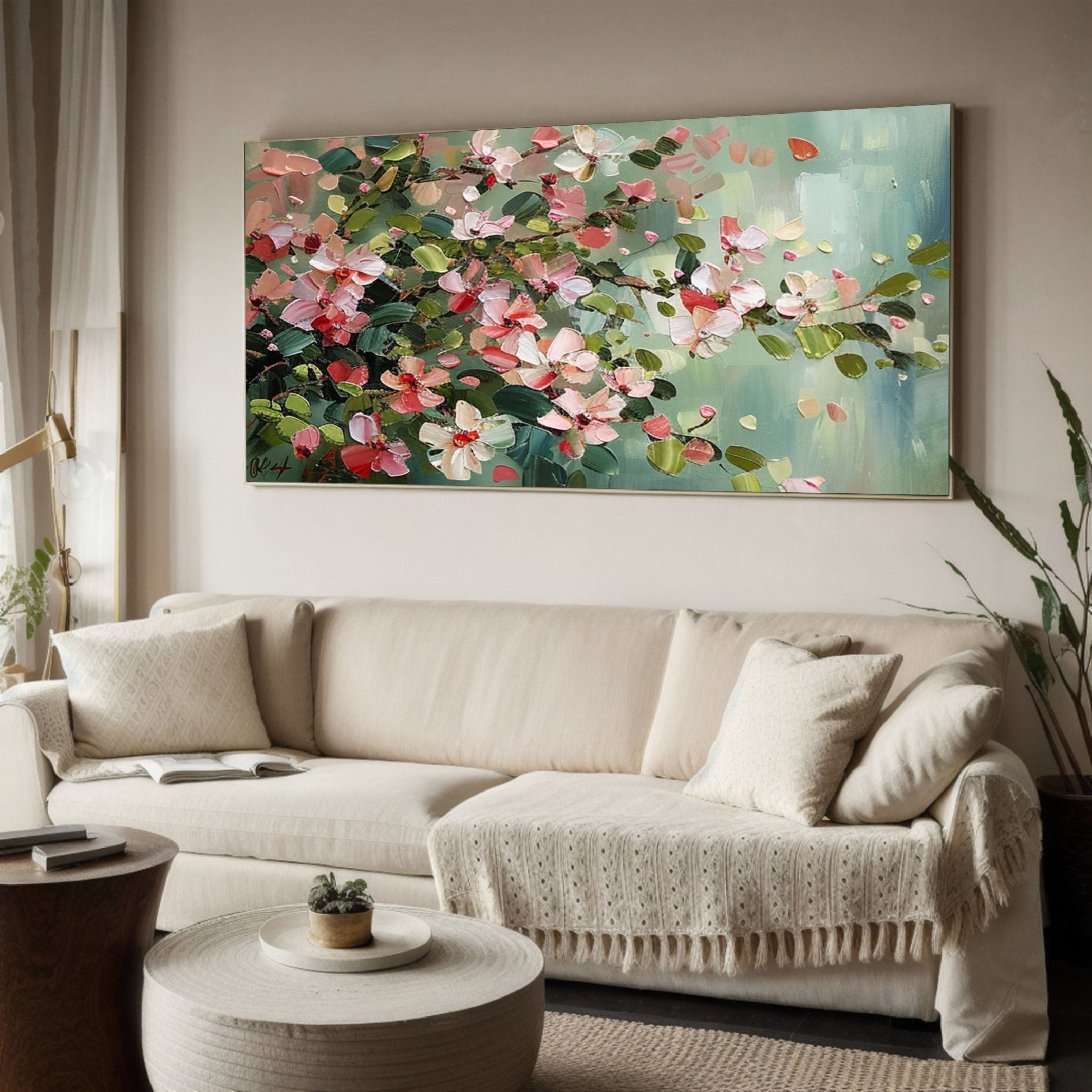 Modern Floral Canvas Pink Artwork for Living Room #FB012