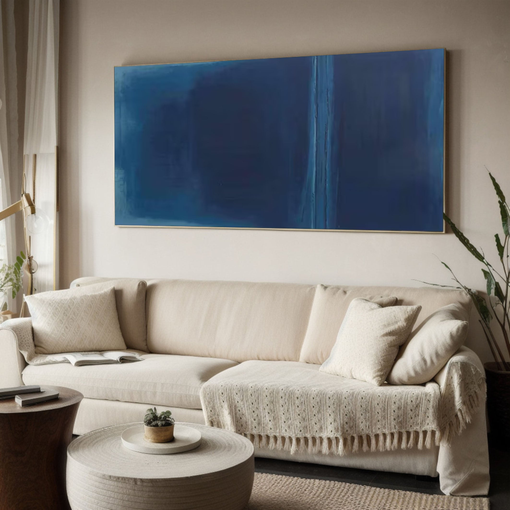 Minimalist Abstract Wall Art in Deep Blue Tones for House #AB061