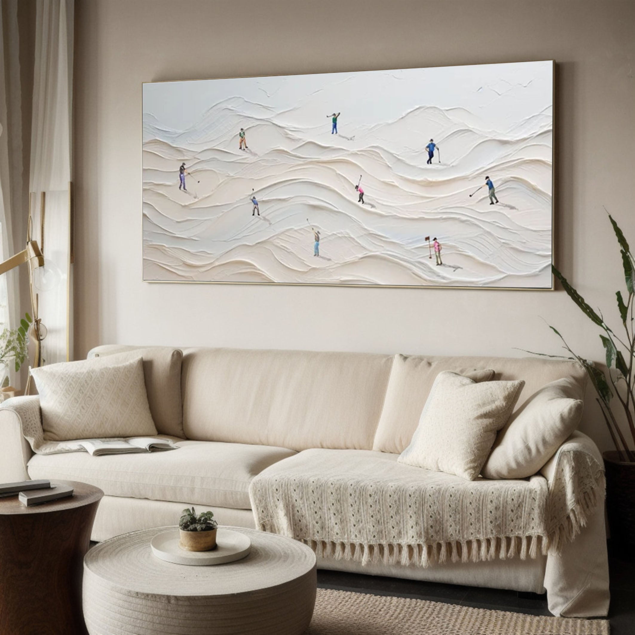 3D Textured Canvas Art White Minimalist Sand Dunes with Figures #SPA009