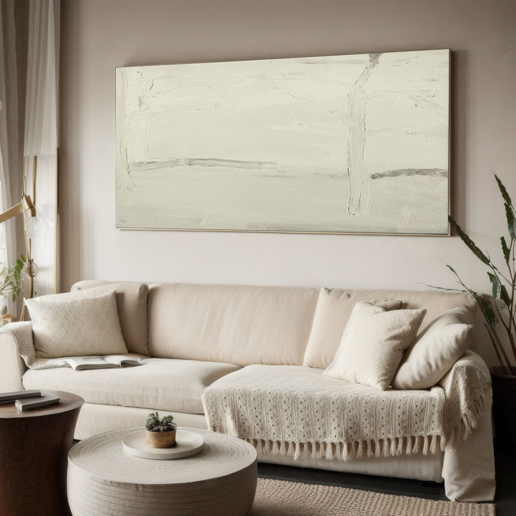 Neutral Minimalist with Gray Lines, Horizontal Textured Canvas #MM369