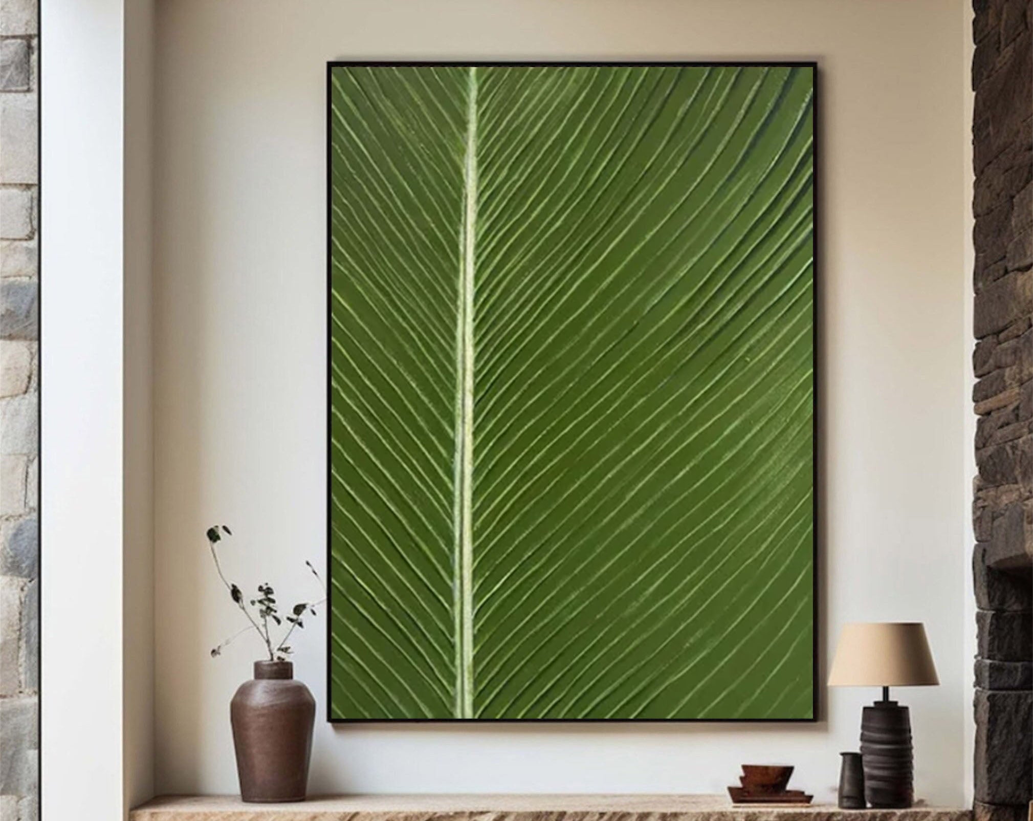 Green Leaf Wall Art Nature-Inspired Canvas Decor #FB033