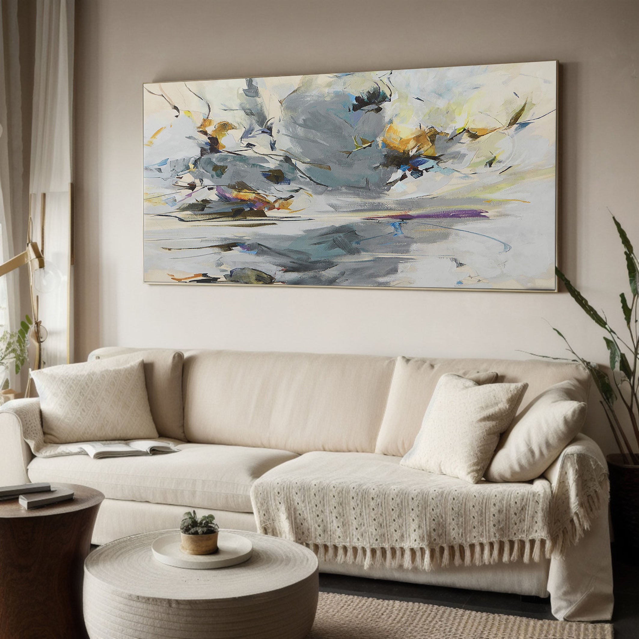 Horizontal Abstract with Gray Swirls , Contemporary Wall Art #MM363