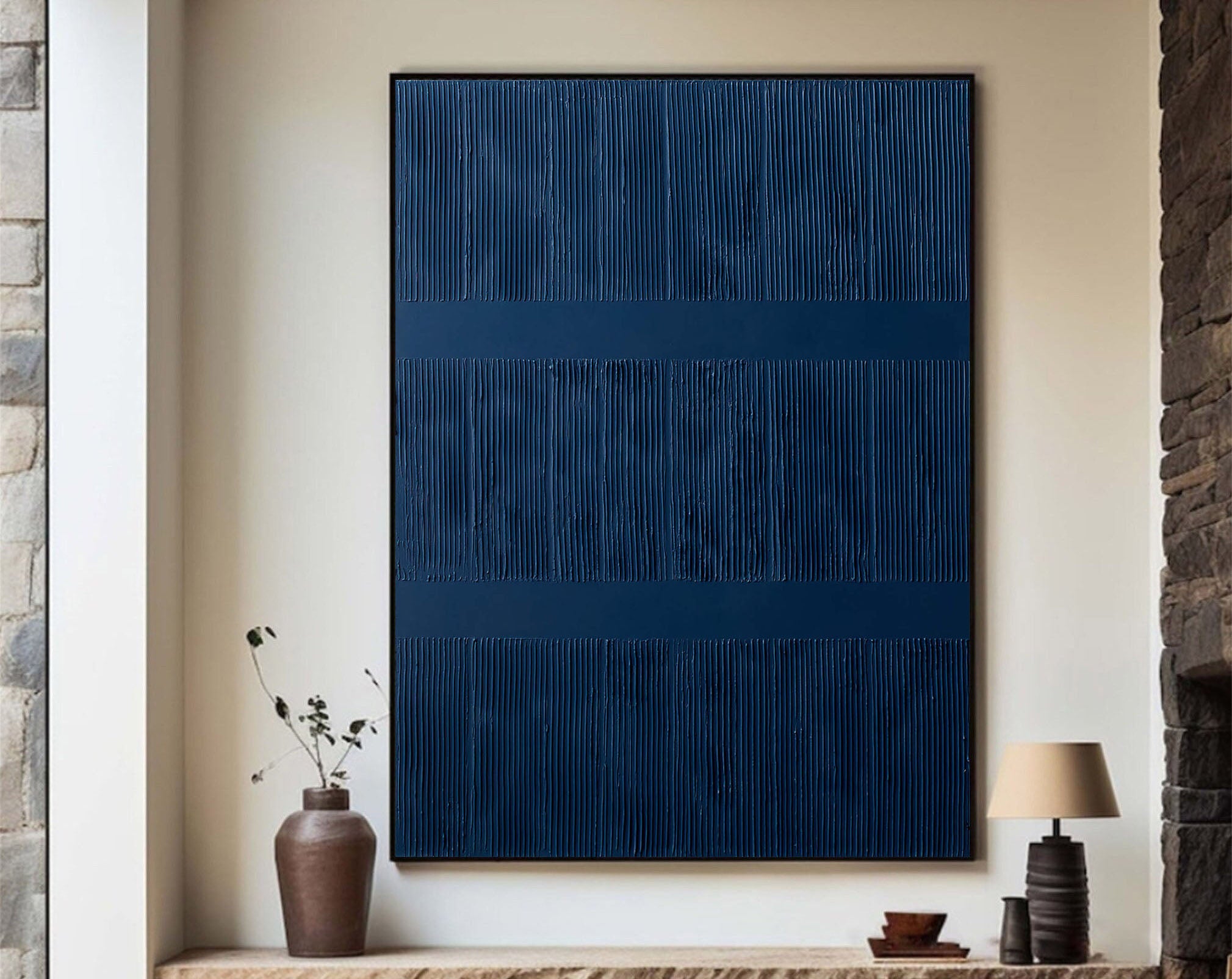 Large Blue Abstract Canvas With Structured Texture #MM348