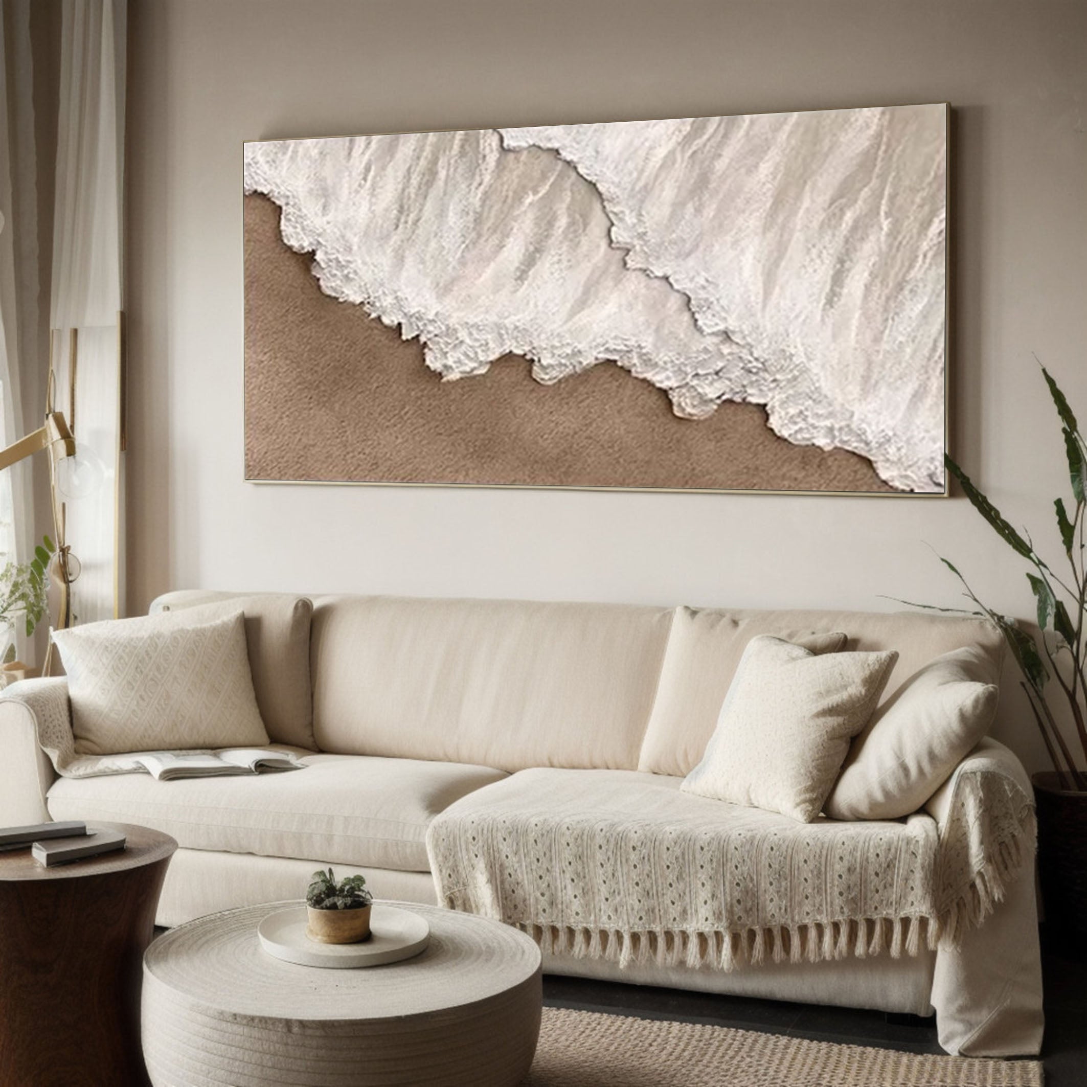 Dynamic Coastal Art with White and Sandy Tones #OP060