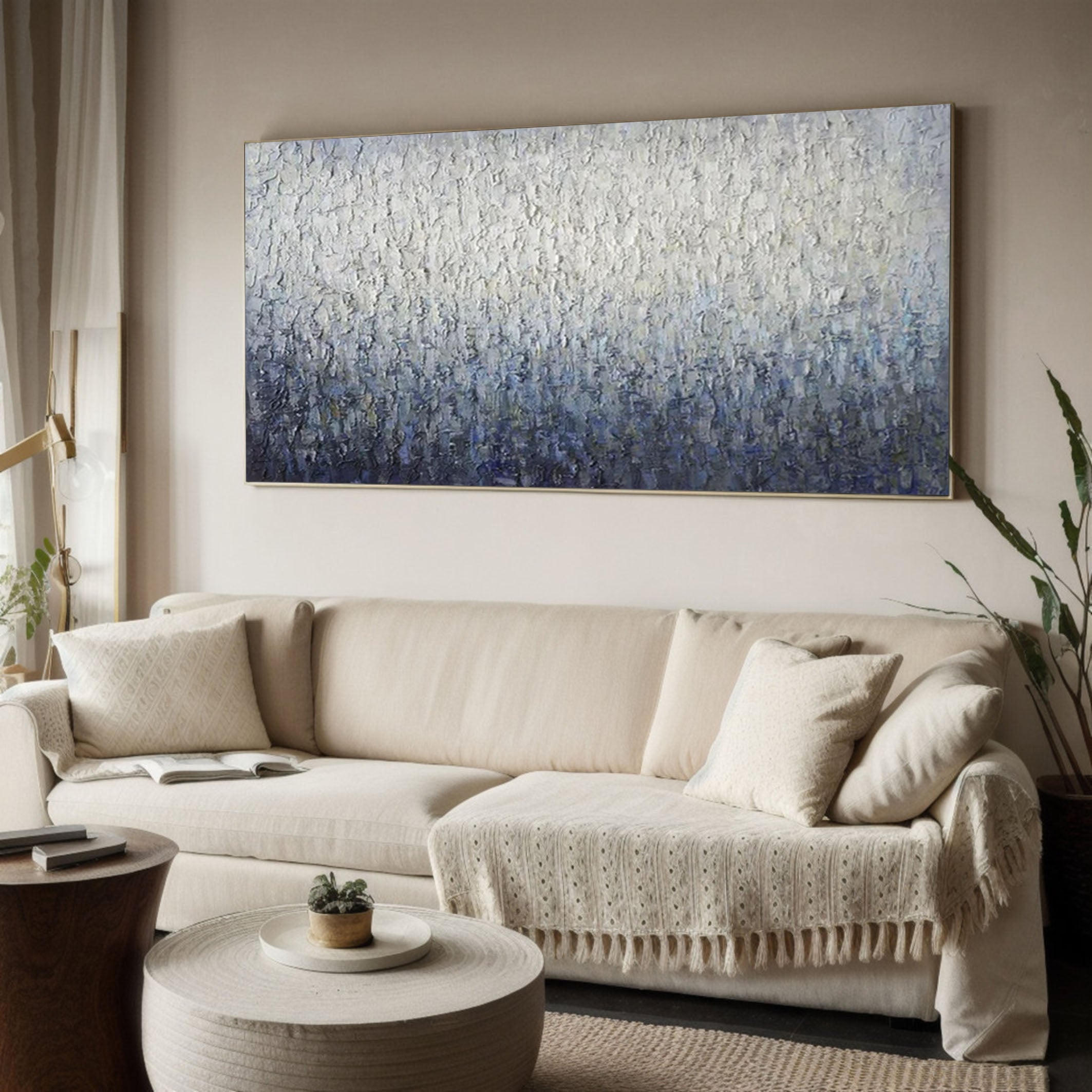 Gradient Textured Wall Art in Blue and White Tones #AB052