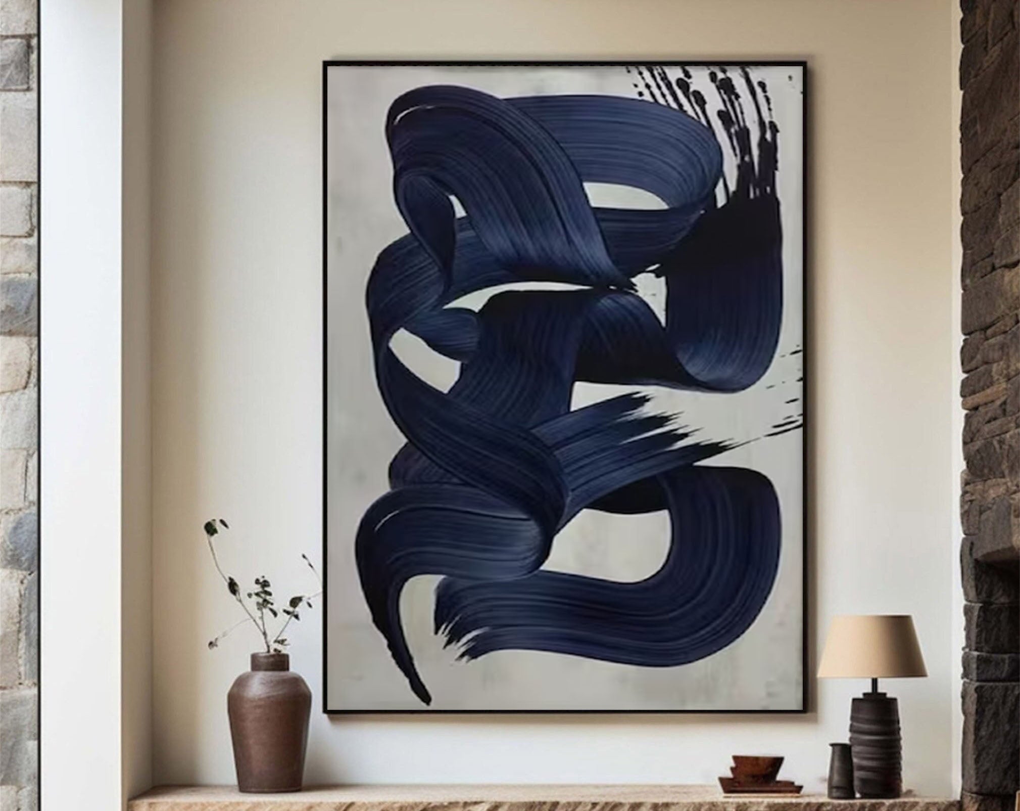 Dynamic Dark Blue Abstract Painting for Modern Homes #MM167