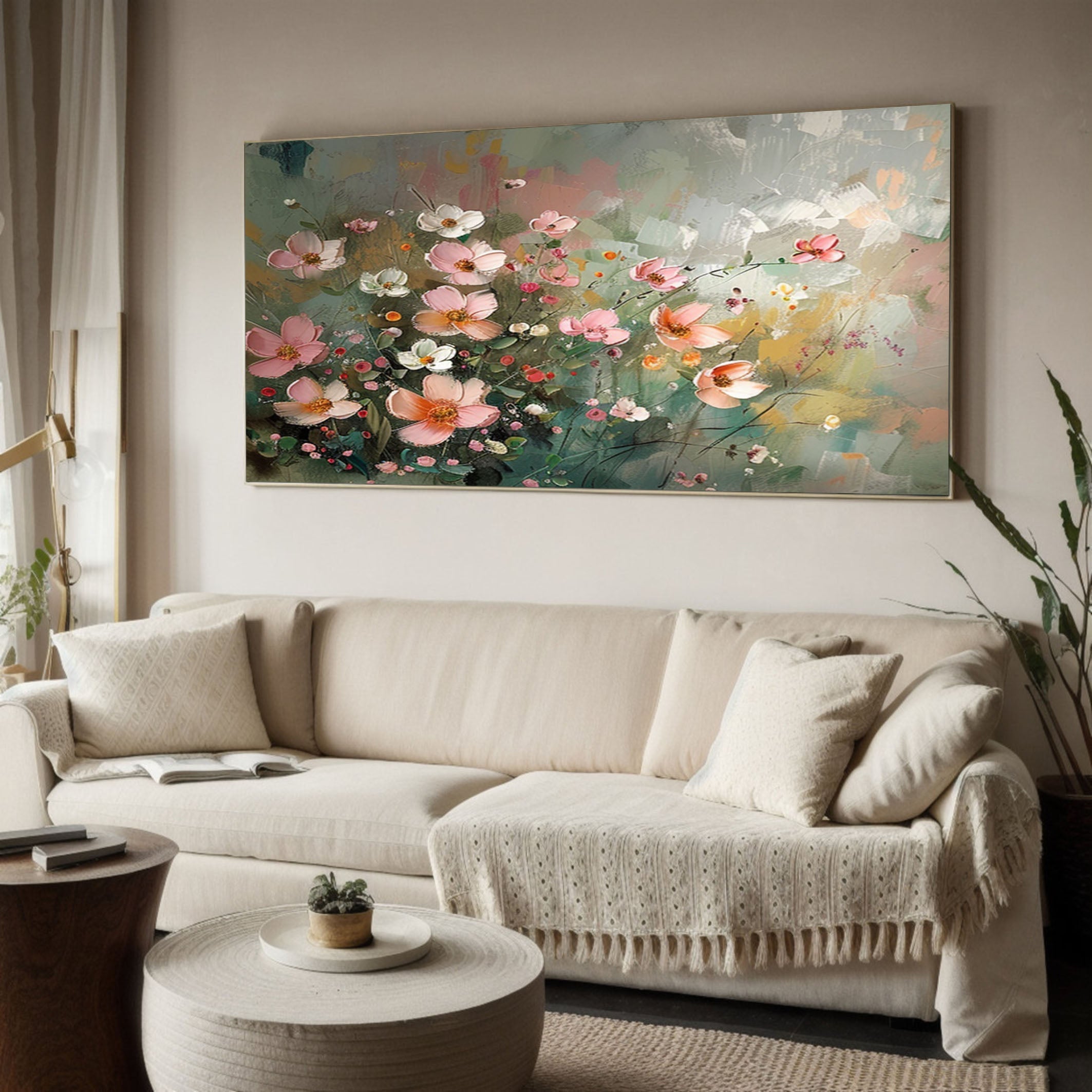 Large Canvas Flower Painting for Home Decor #FB014