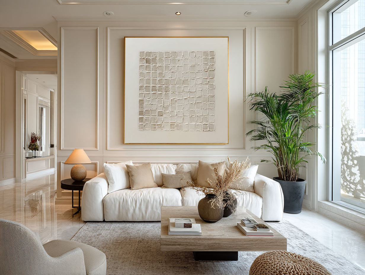 Minimalist Relief Painting - Abstract Grid Decor #AG 058