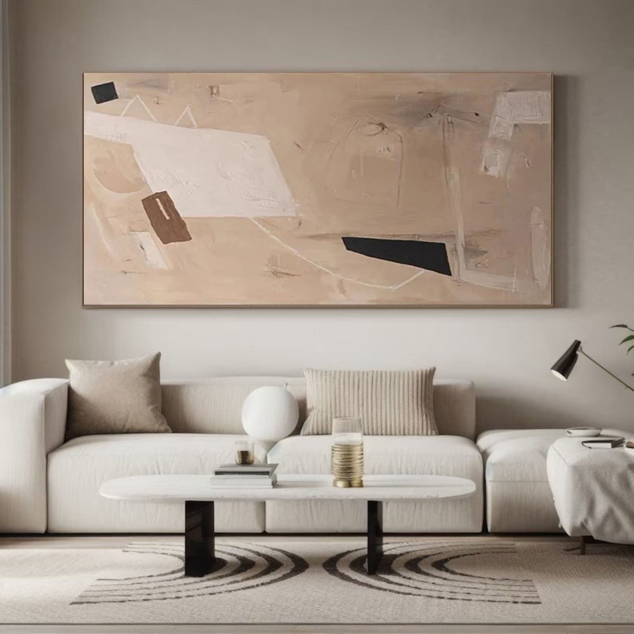 Neutral Abstract Wall Art with Geometric Accents #AB050