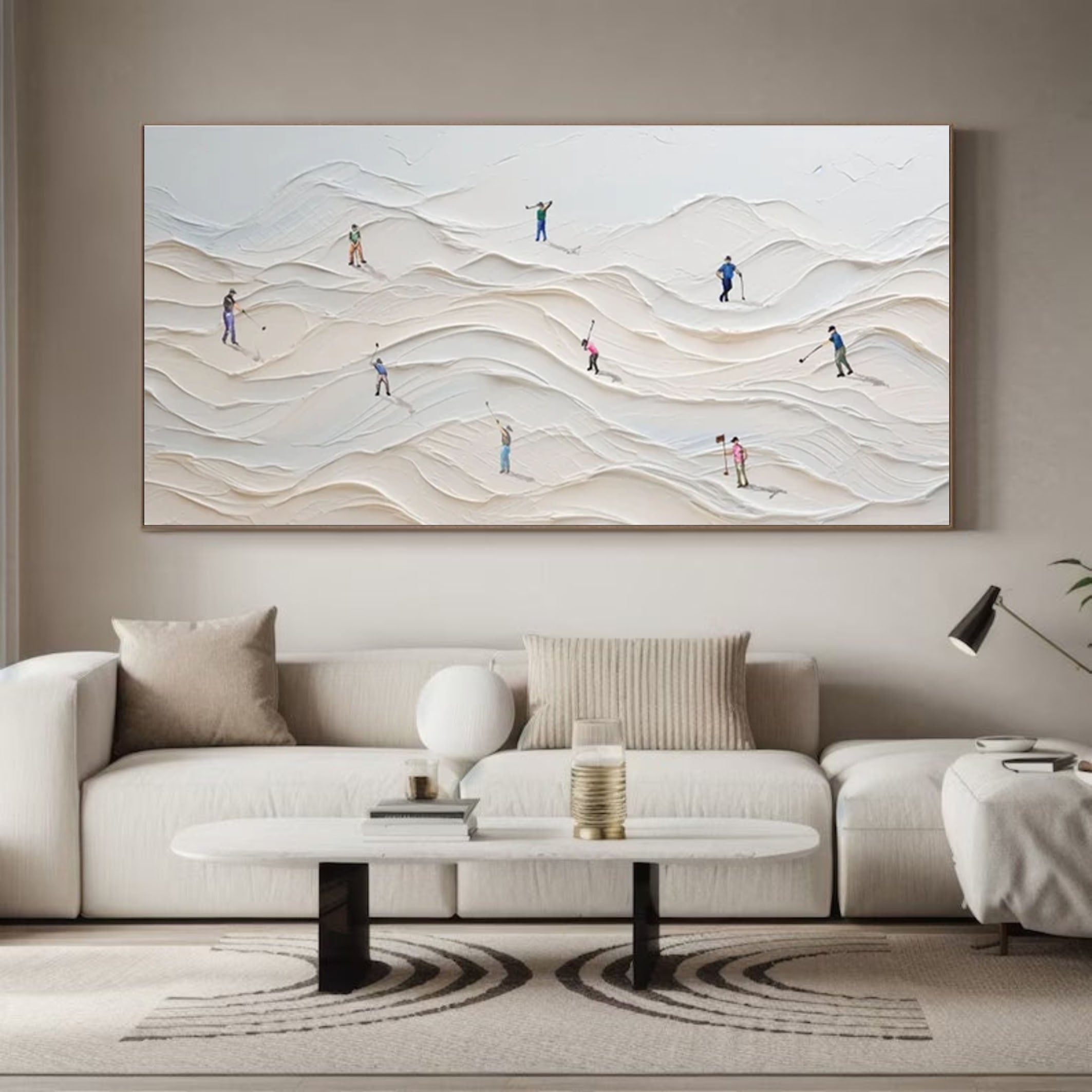 3D Textured Canvas Art White Minimalist Sand Dunes with Figures #SPA009