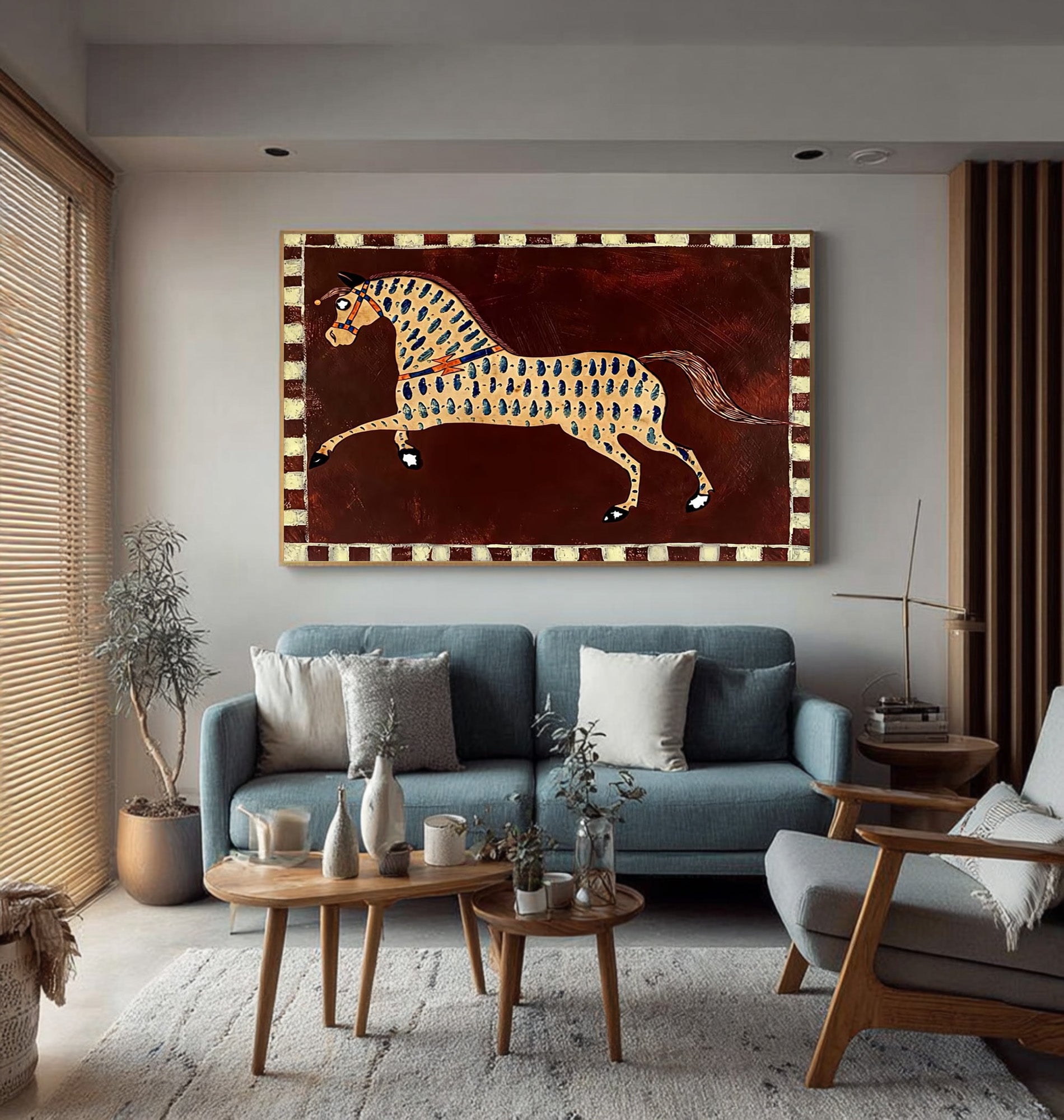 Large Patterned Horse Canvas Art Eclectic Contemporary Painting