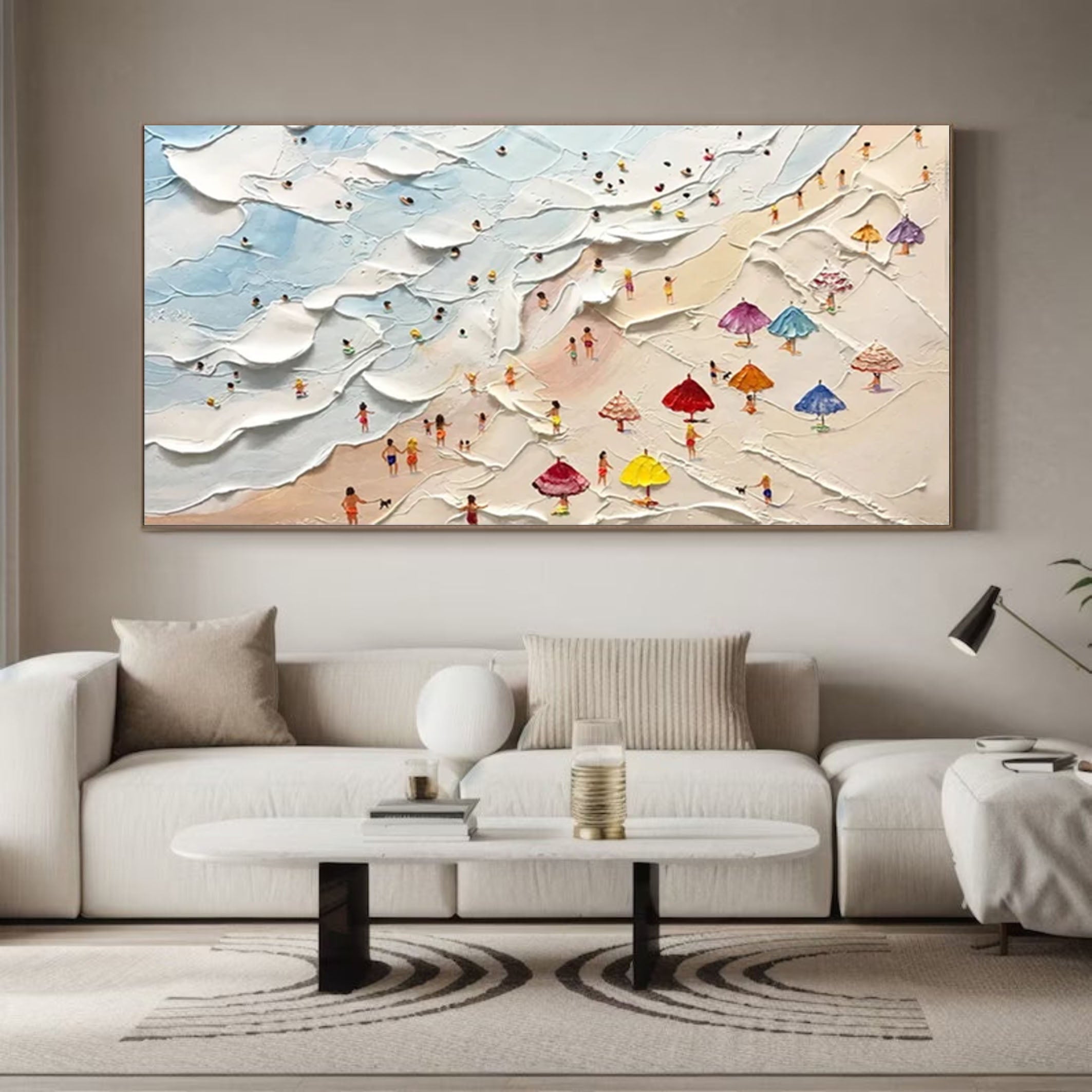 Beach Day Canvas Art Vibrant Textured Coastal Scene #OP063