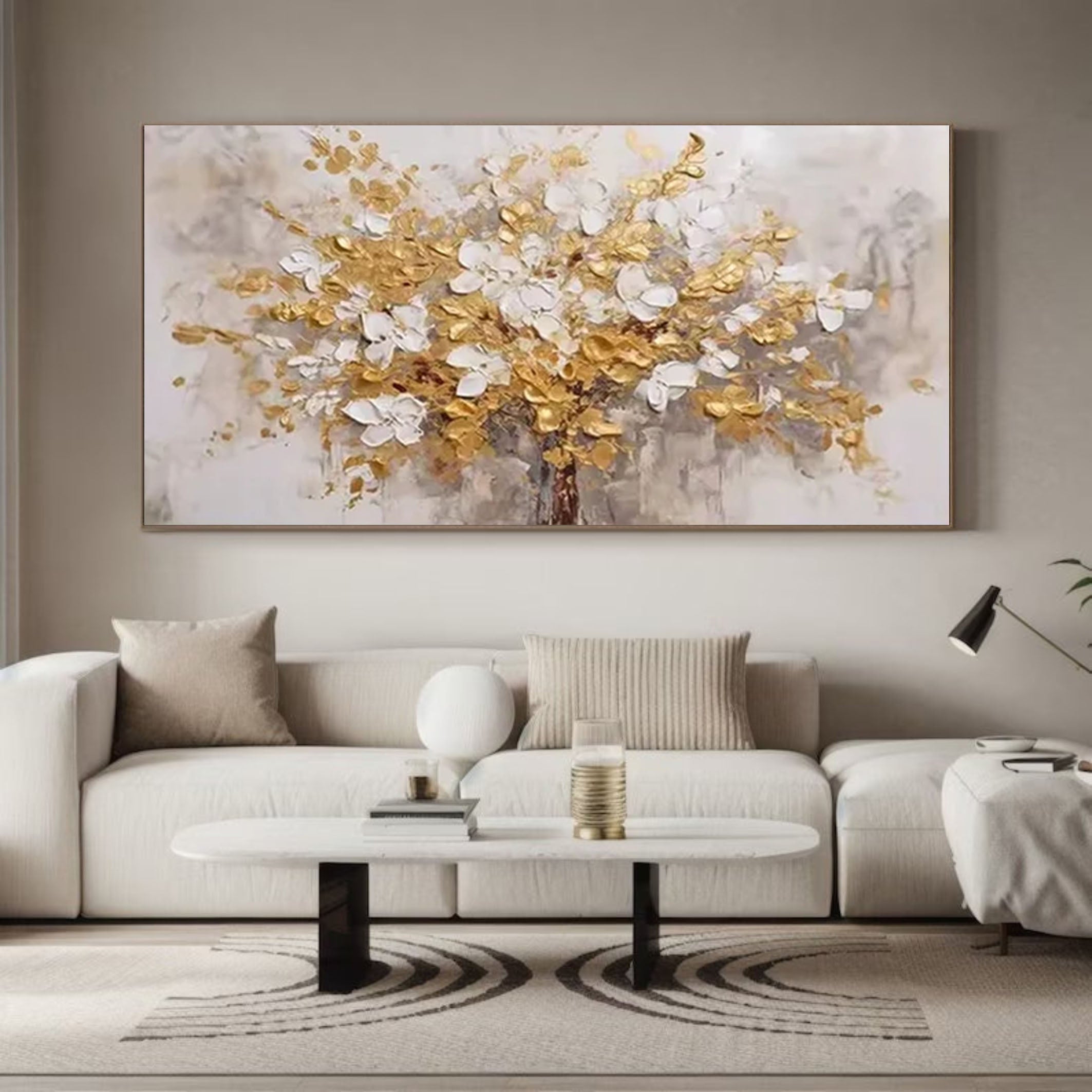 Luxurious White and Gold Flower Canvas Art For Home Decor #FB027