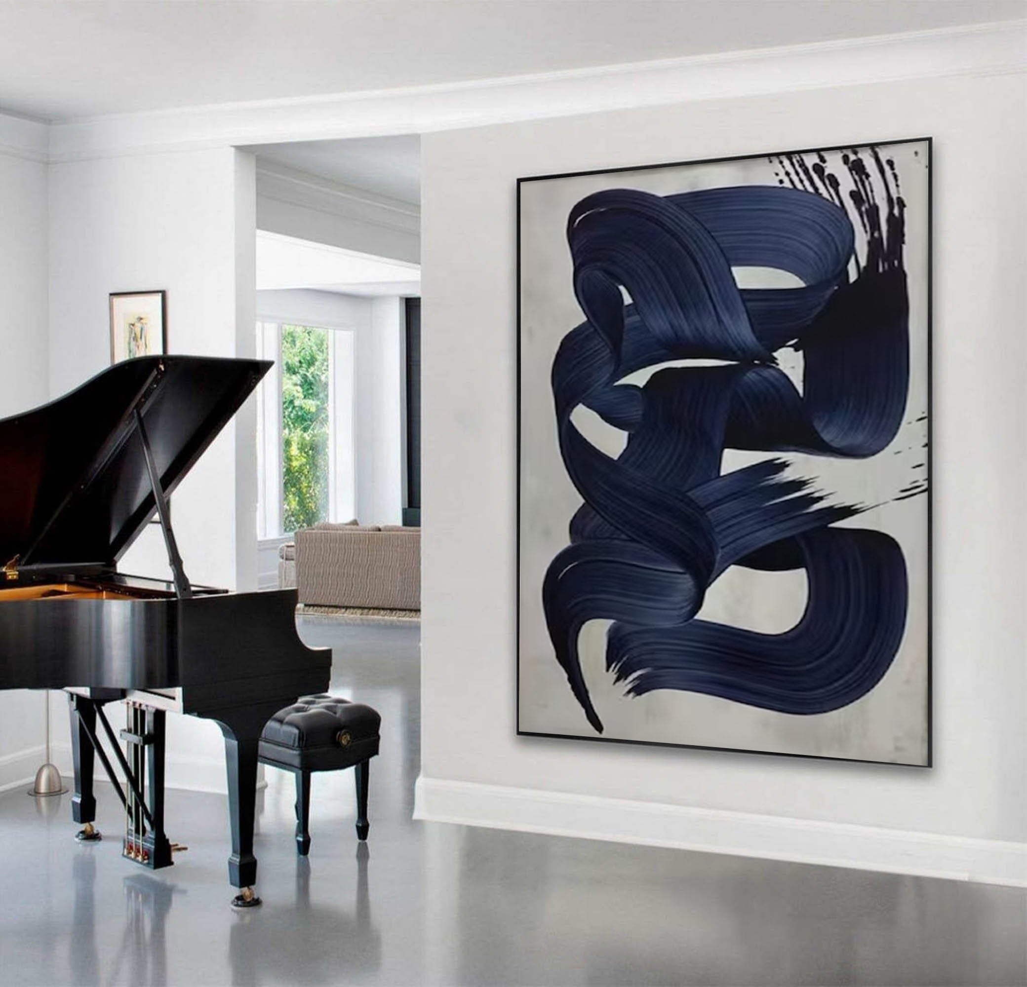 Dynamic Dark Blue Abstract Painting for Modern Homes #MM167