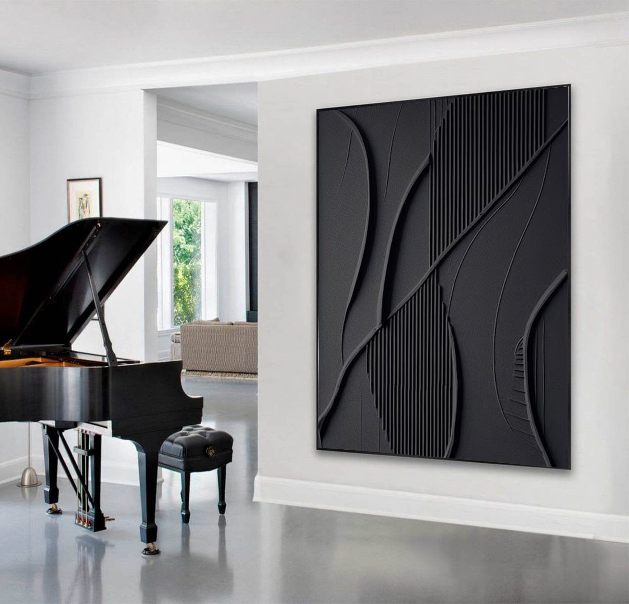 Modern Black 3D Textured Canvas Painting By Hand #MM166