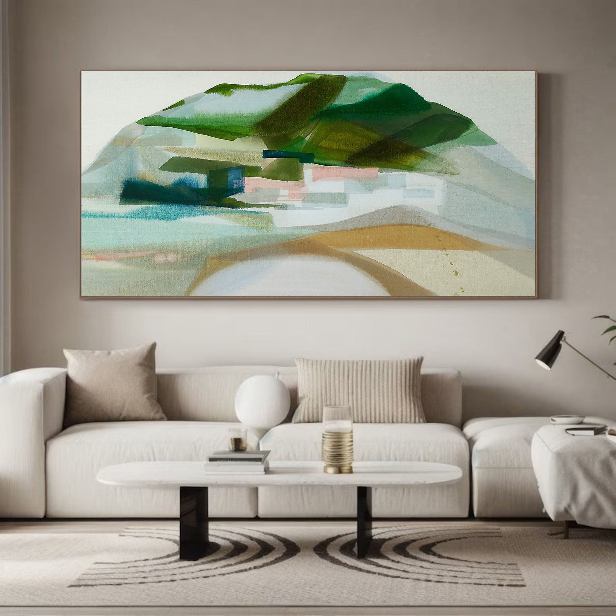 Large Muted Green and Beige Landscape Abstract Wall Art #MM370