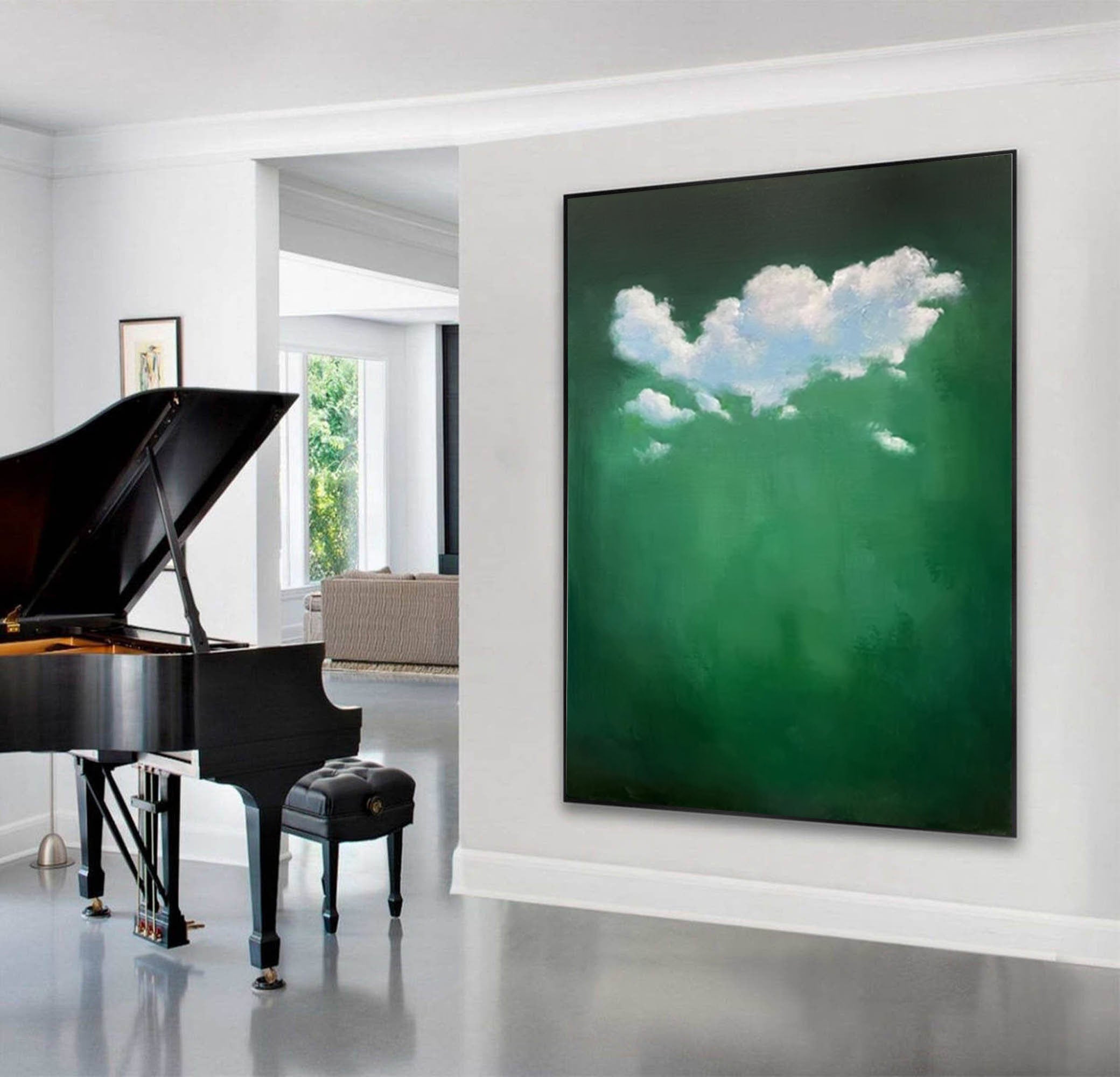 Abstract Cloudscape Wall Art in Green and White #SP004