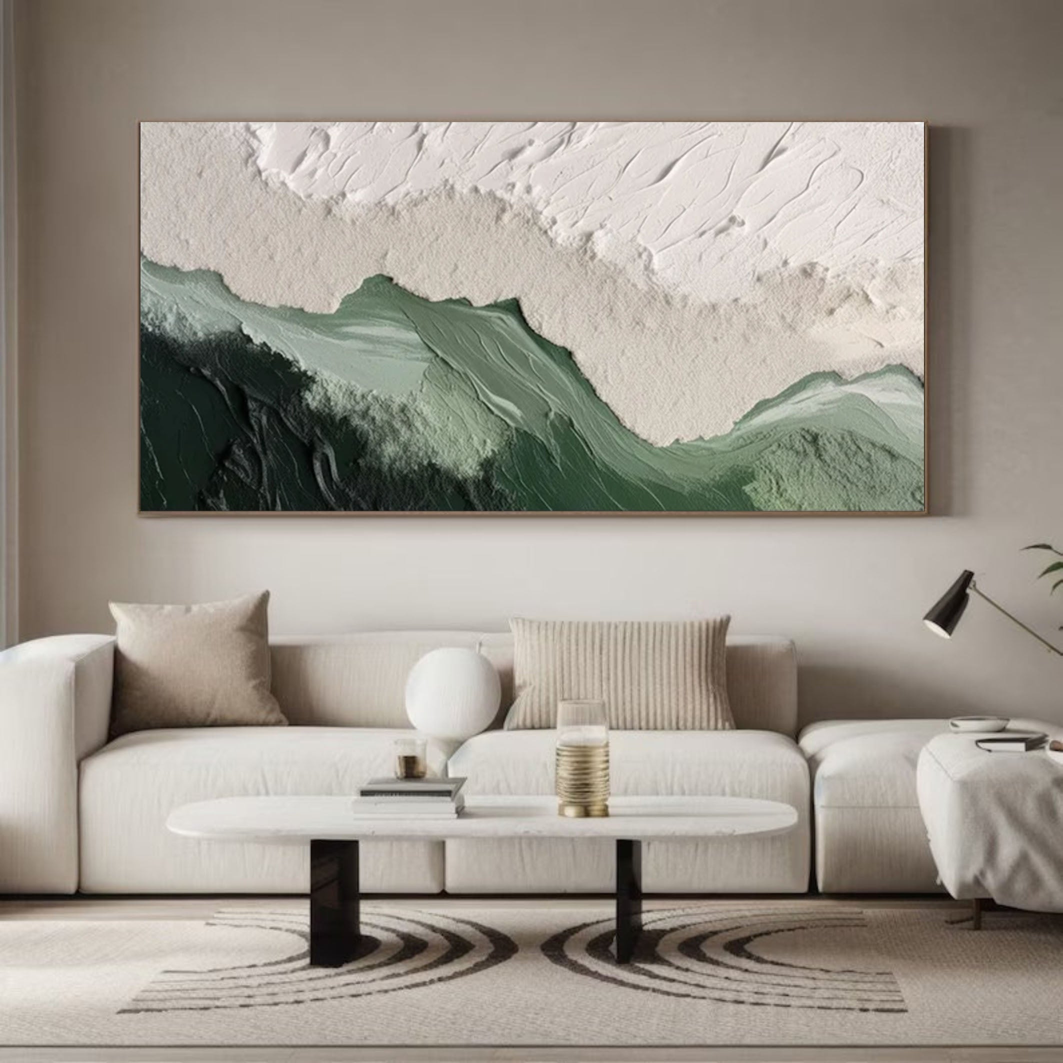 Nature-Inspired Green & White Textured Abstract Wall Art #MM171