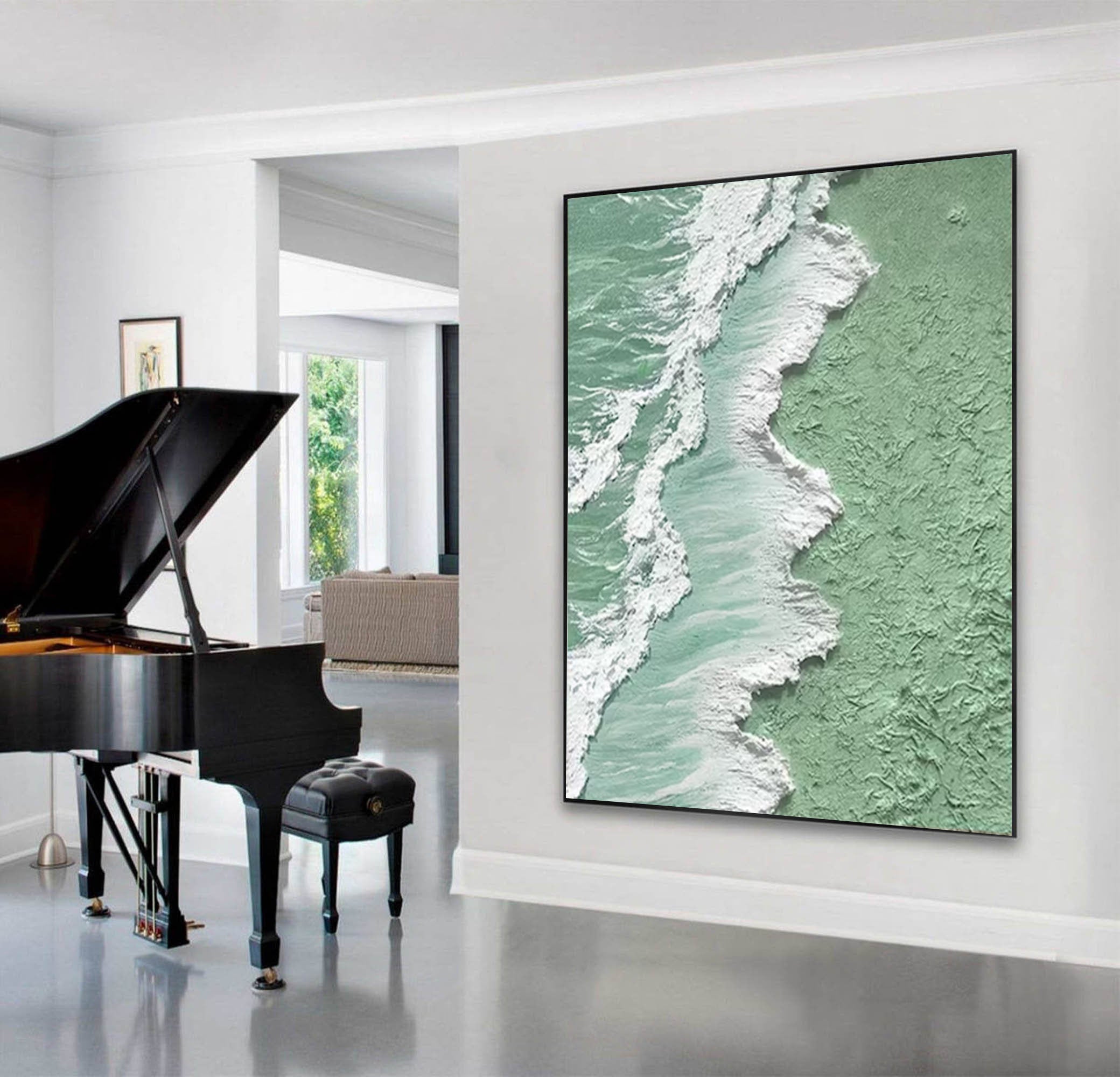 Textured Coastal Canvas Art in Seafoam Green #OP022