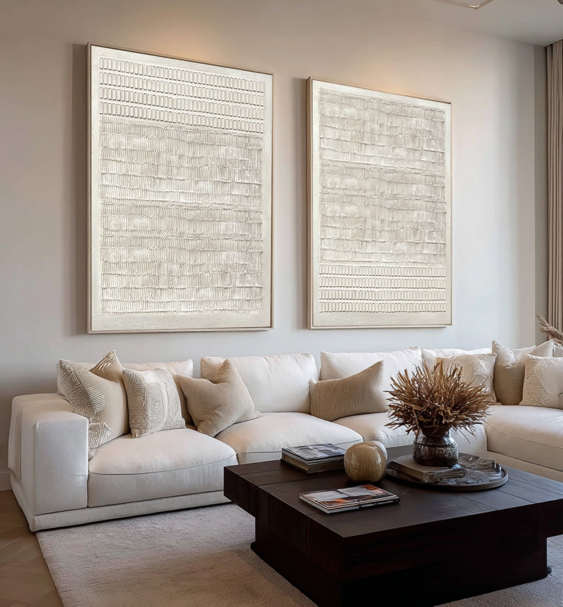 White Textured Art Prints Set for Modern Homes #AG 037
