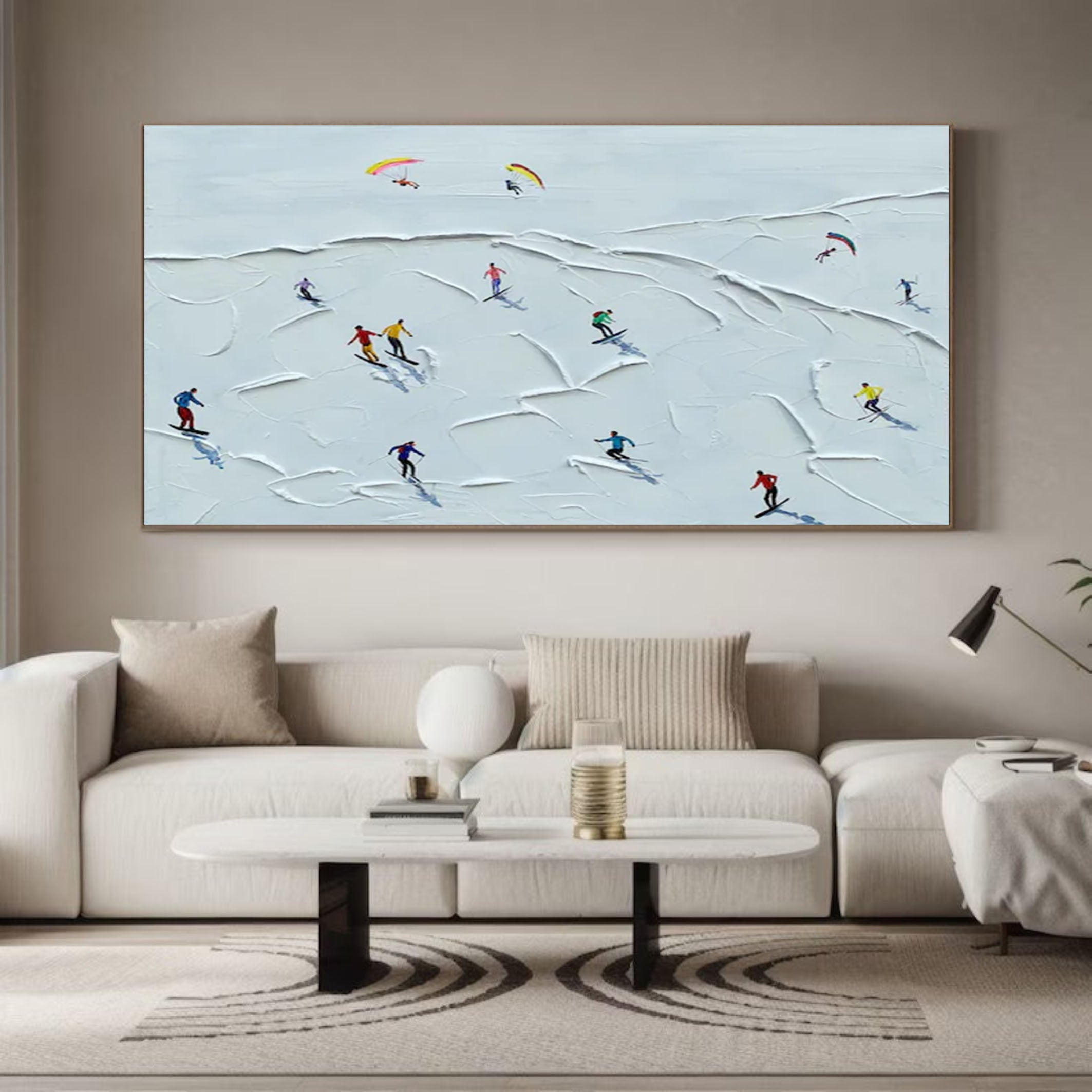 Dynamic Winter Sports Textured Artwork for Active Interiors