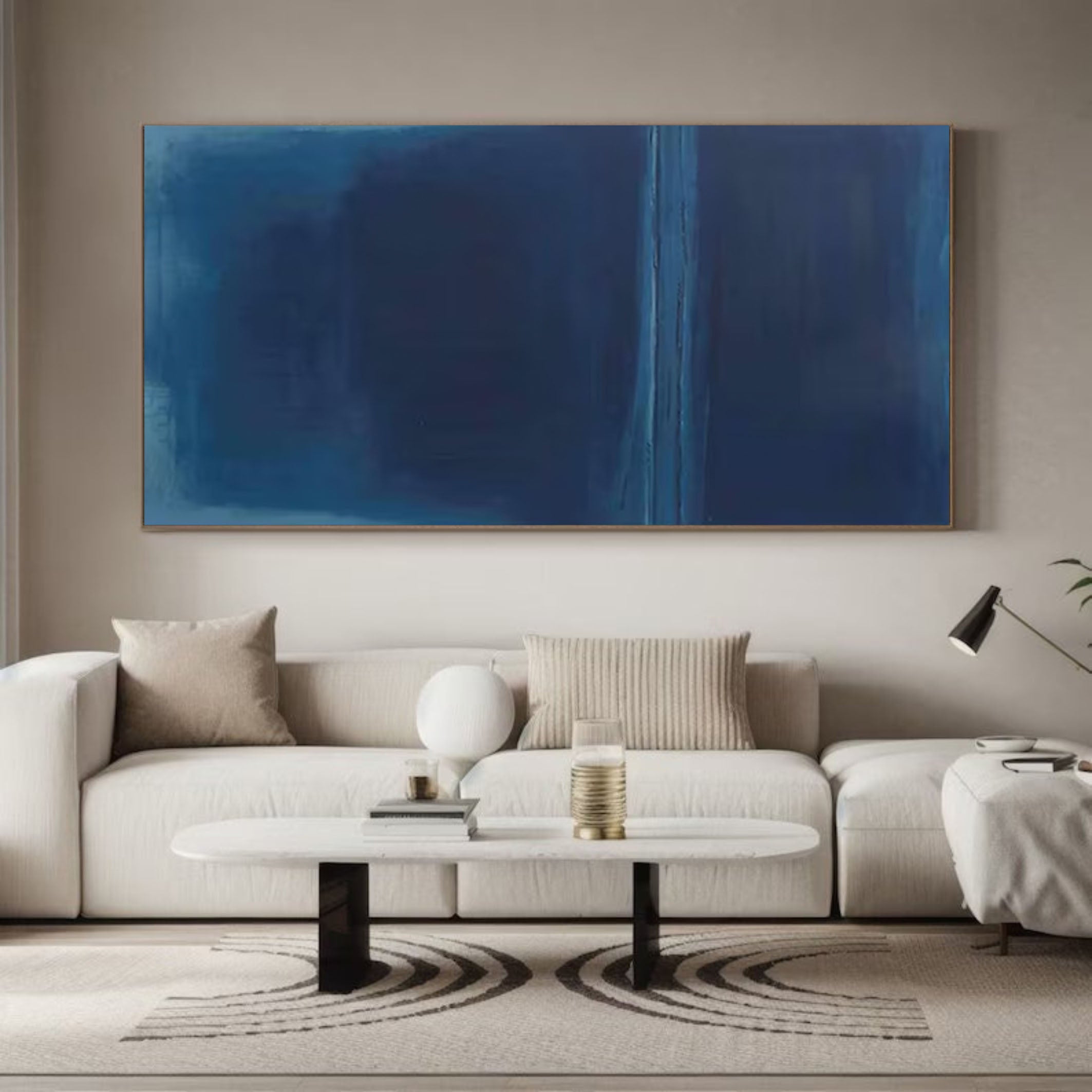 Minimalist Abstract Wall Art in Deep Blue Tones for House #AB061