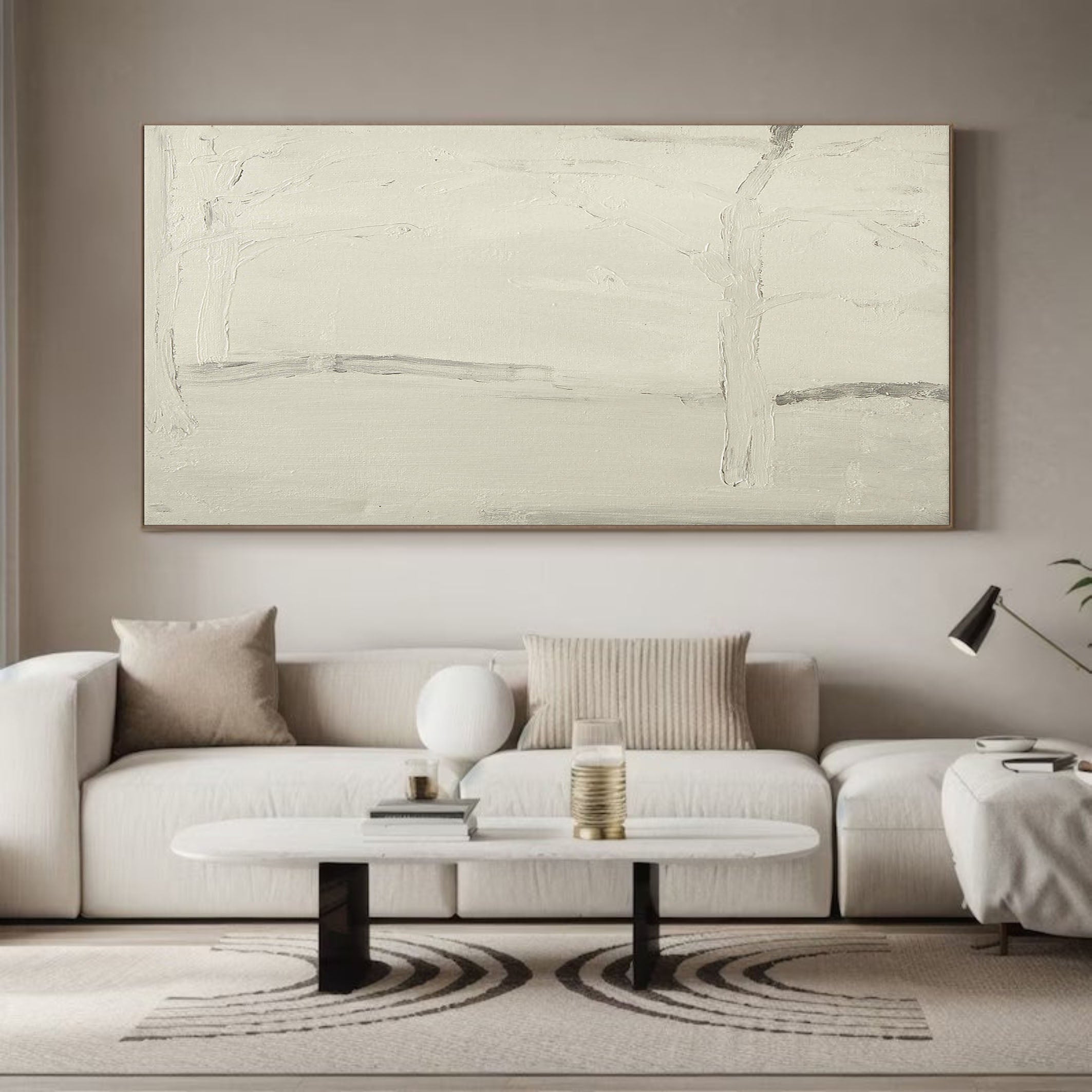 Neutral Minimalist with Gray Lines, Horizontal Textured Canvas #MM369