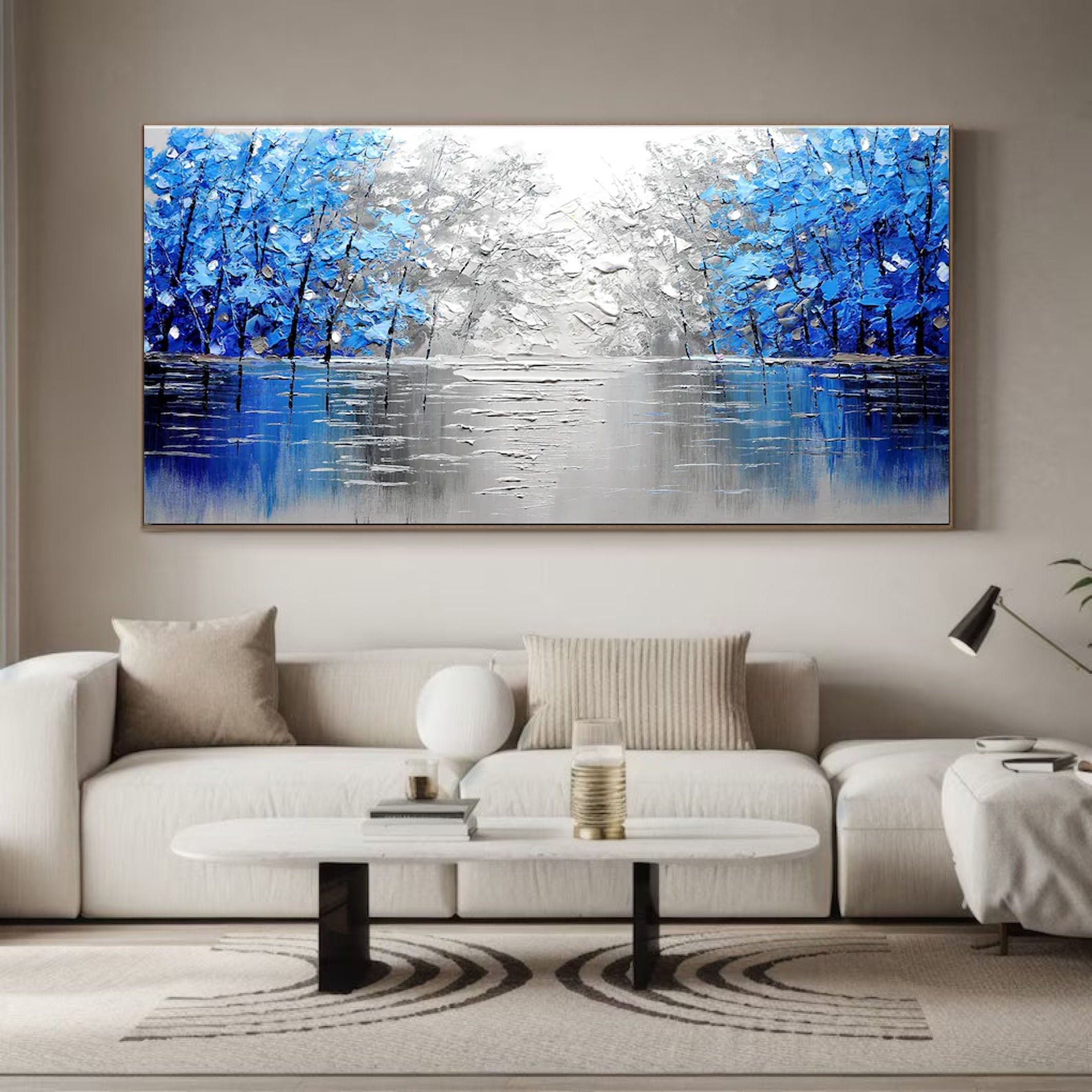 Mystical Blue and Silver Forest Painting for Modern Homes #TP045