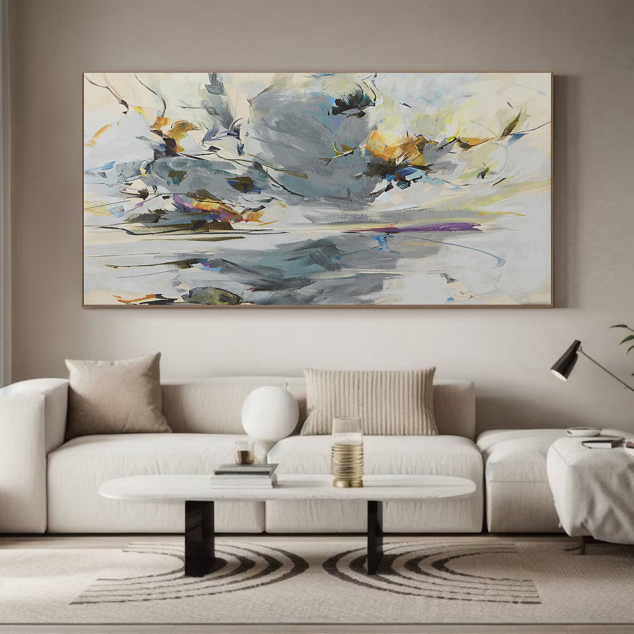 Horizontal Abstract with Gray Swirls , Contemporary Wall Art #MM363