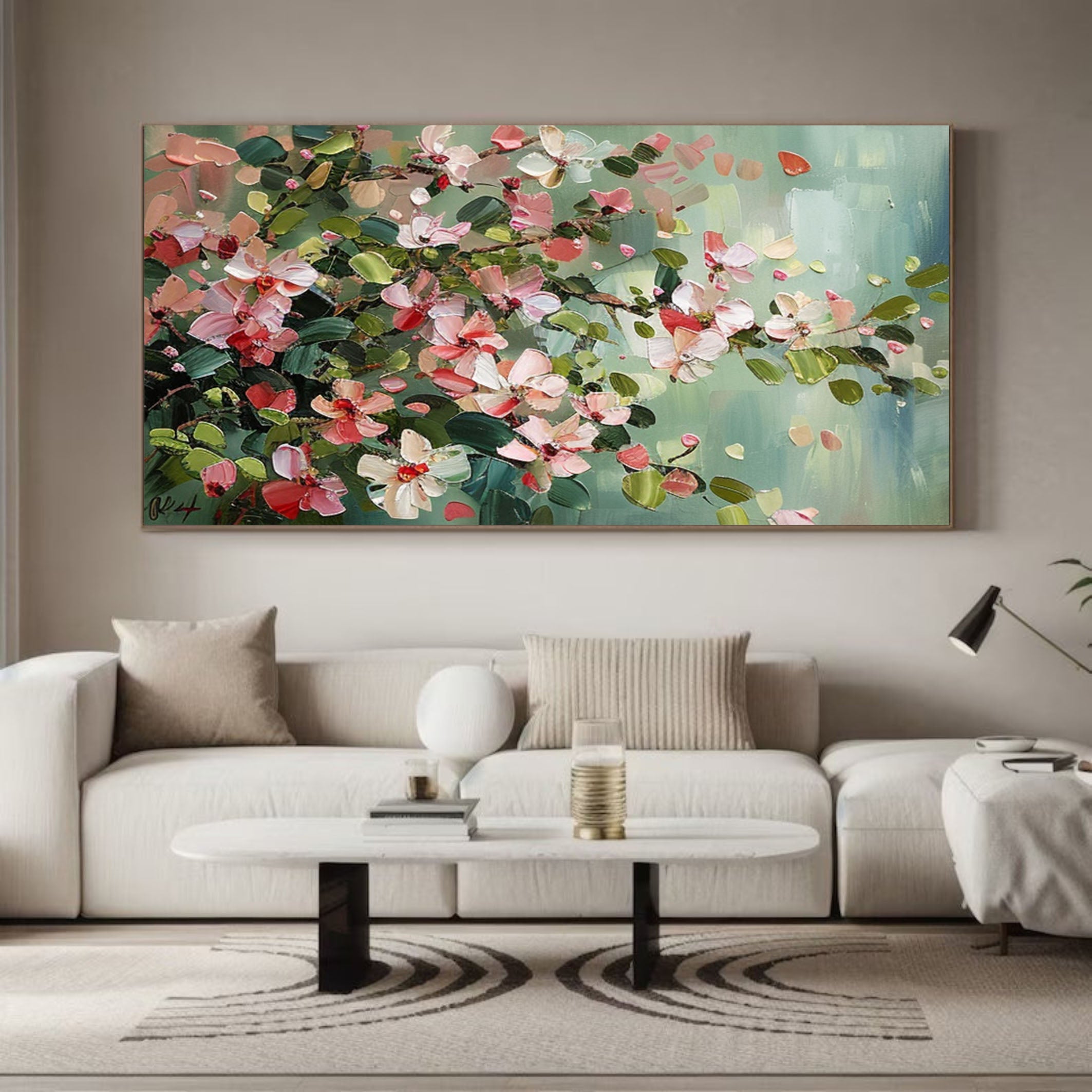 Modern Floral Canvas Pink Artwork for Living Room #FB012