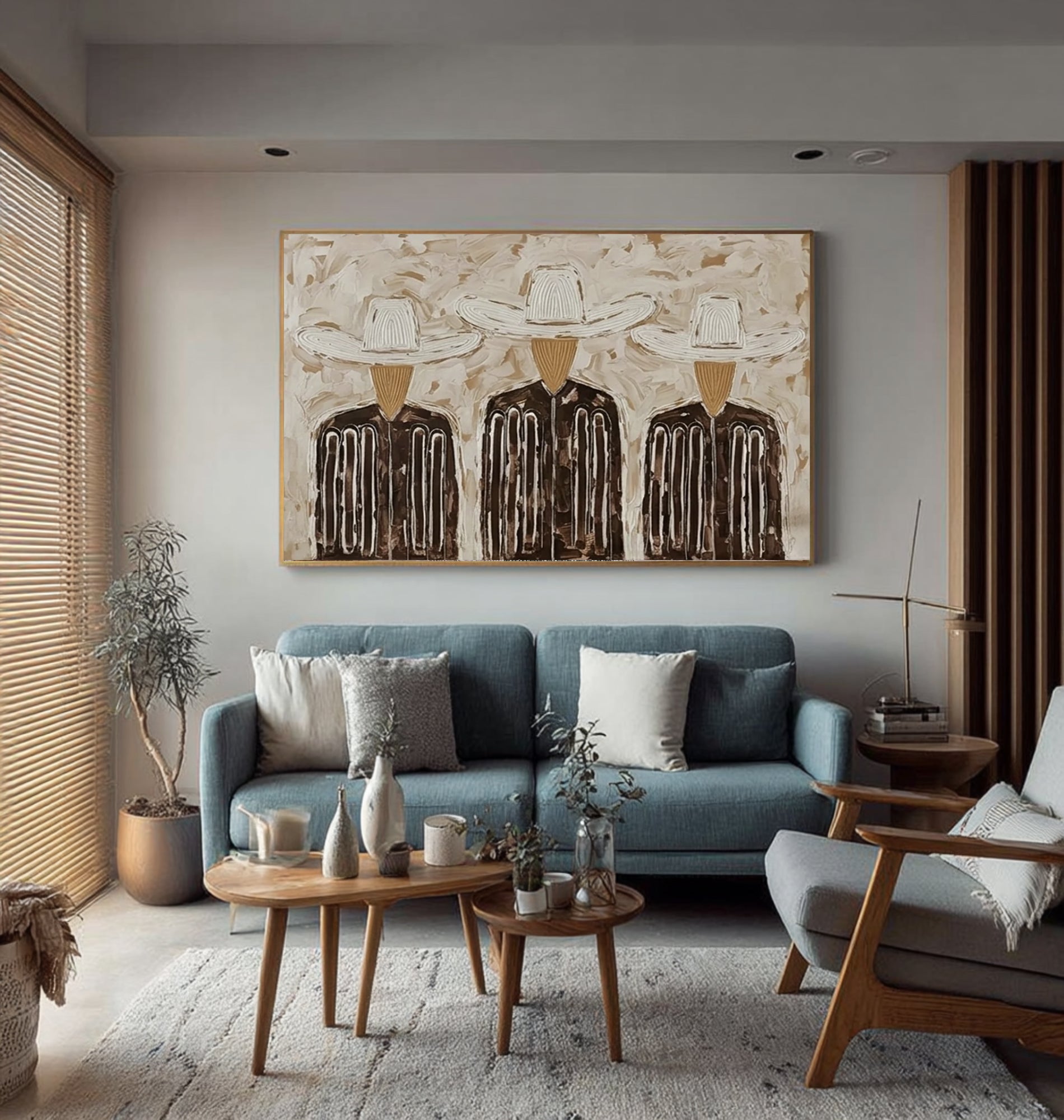 Modern Cowboy Collective Painting Large Neutral Wall Decor
