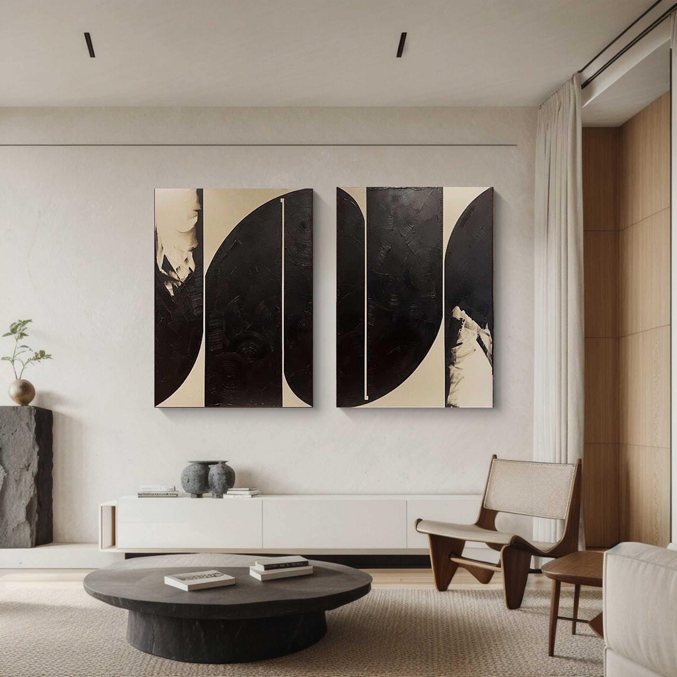 Black and Beige Abstract Canvas For House Decor #MMS013