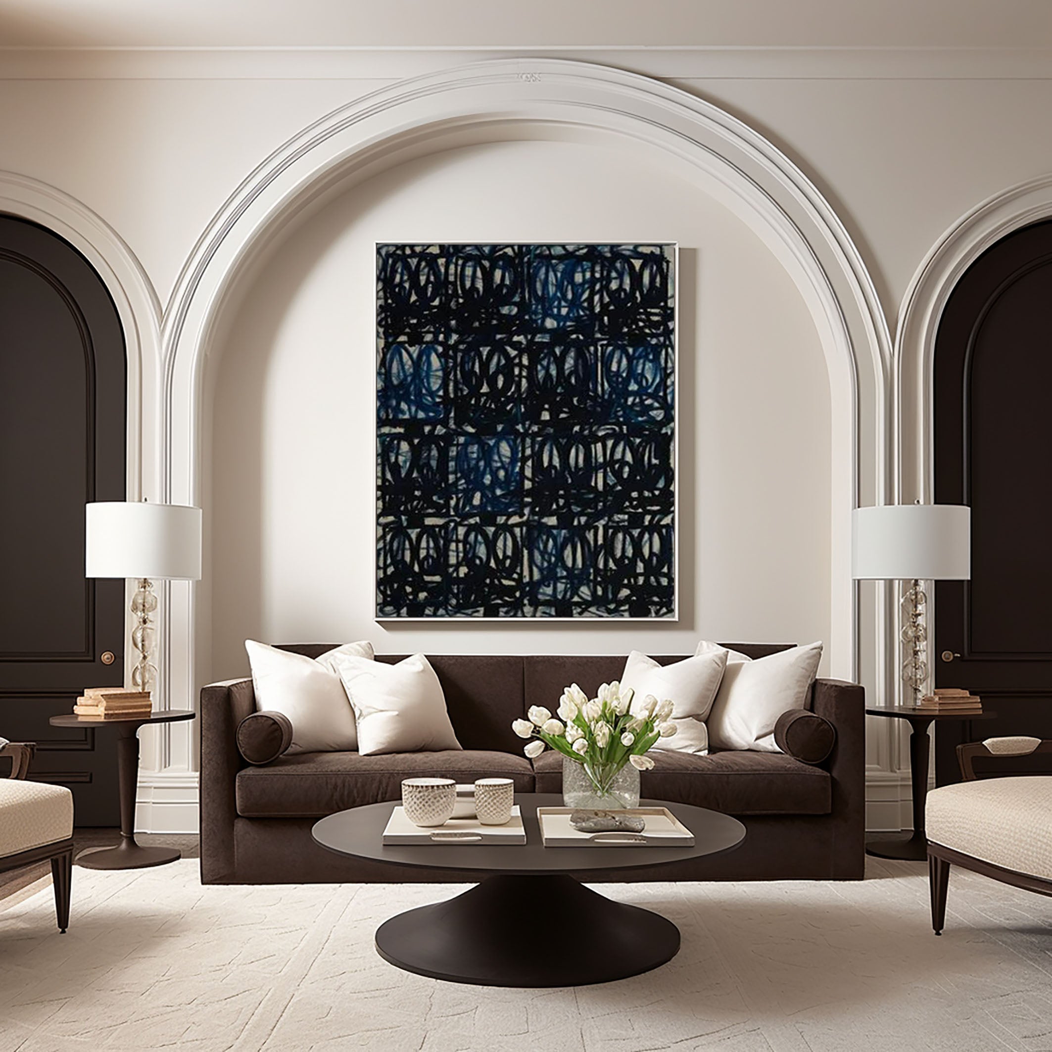 Intricate Blue and Black Wall Art Modernist Aesthetic #AB025