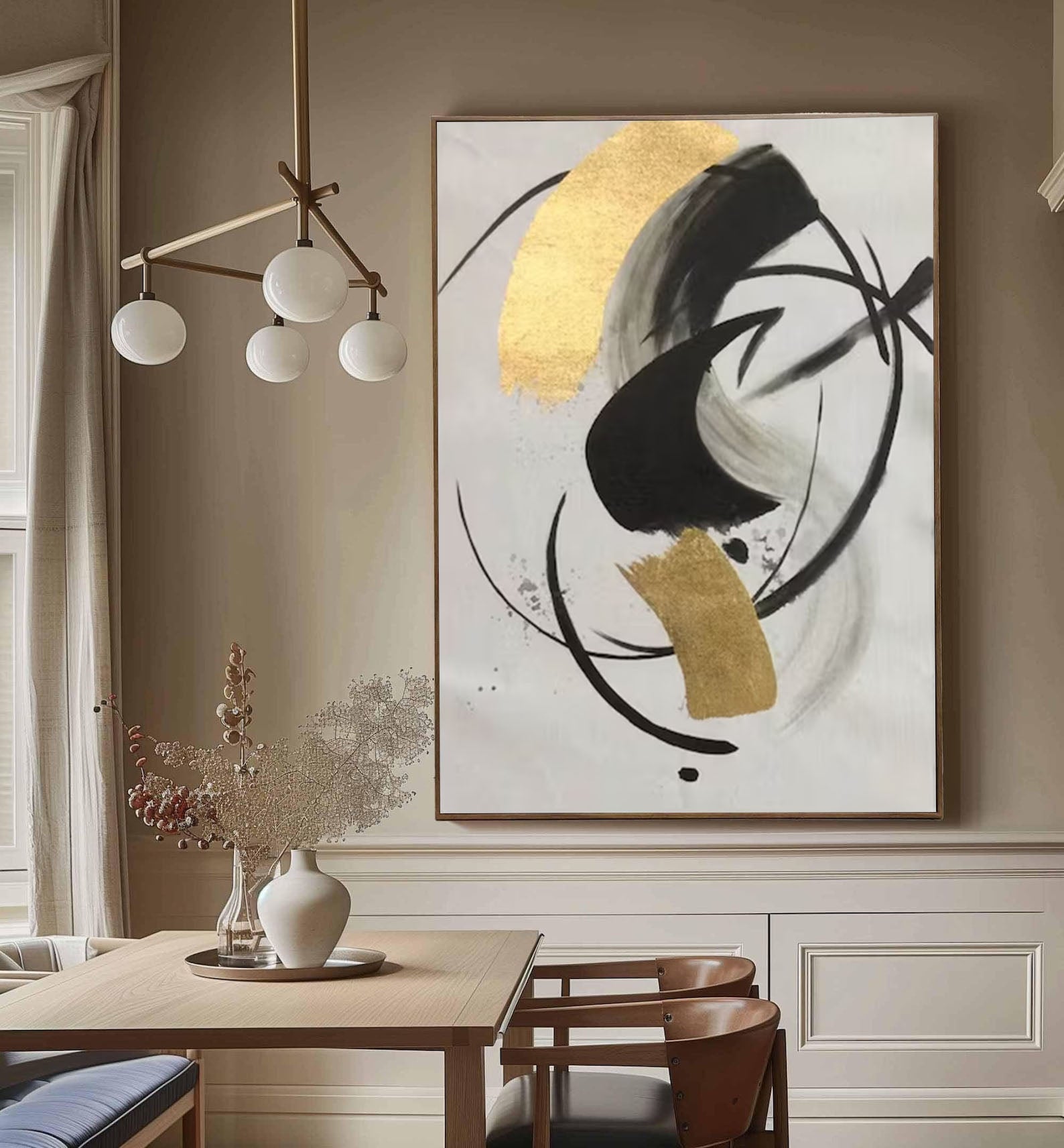 Minimalist Gold & Black Canvas Art for Wall Decor #AB040