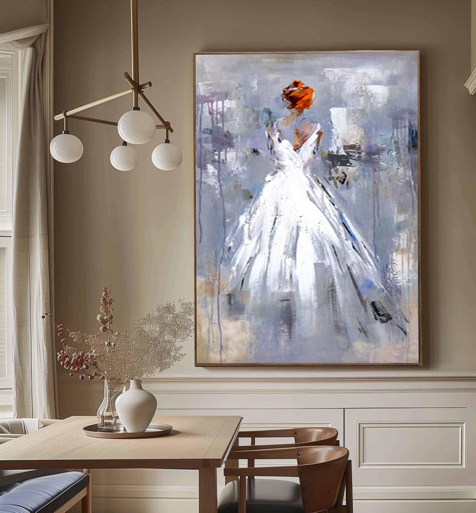 Hand-Painted Abstract Bride Art Unique Canvas Wall Art for Home #HF015