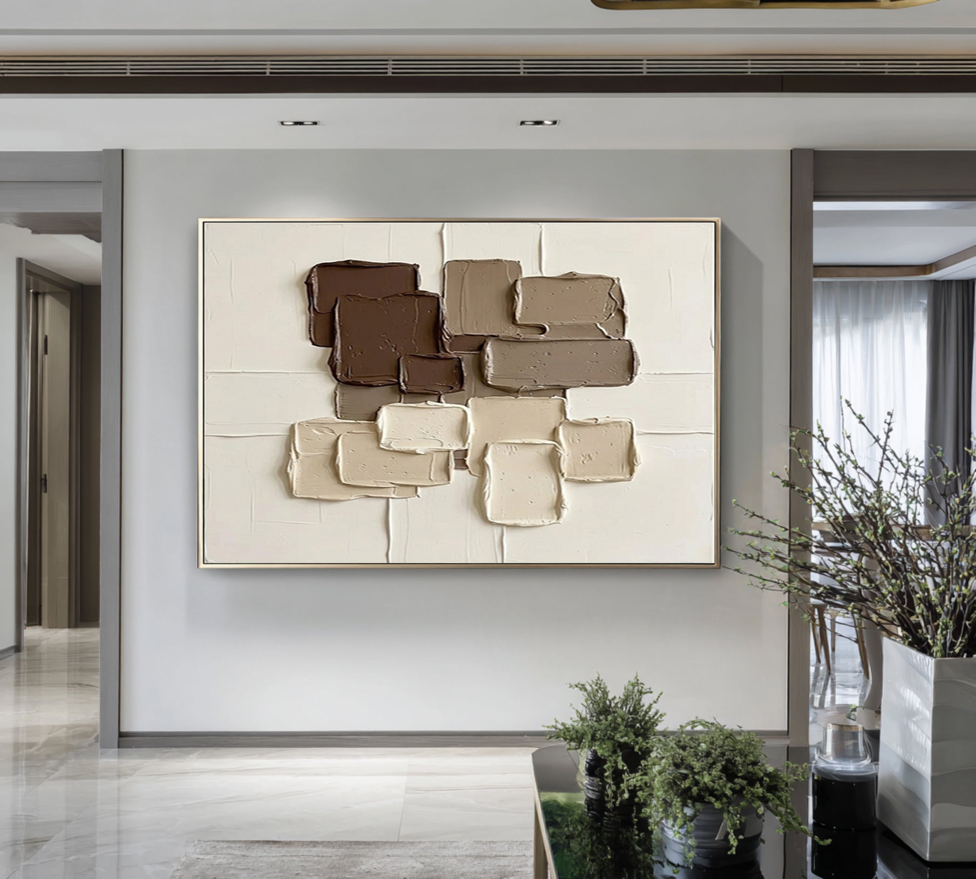 Large Contemporary Neutral Wall Art Geometric Texture Canvas Decor