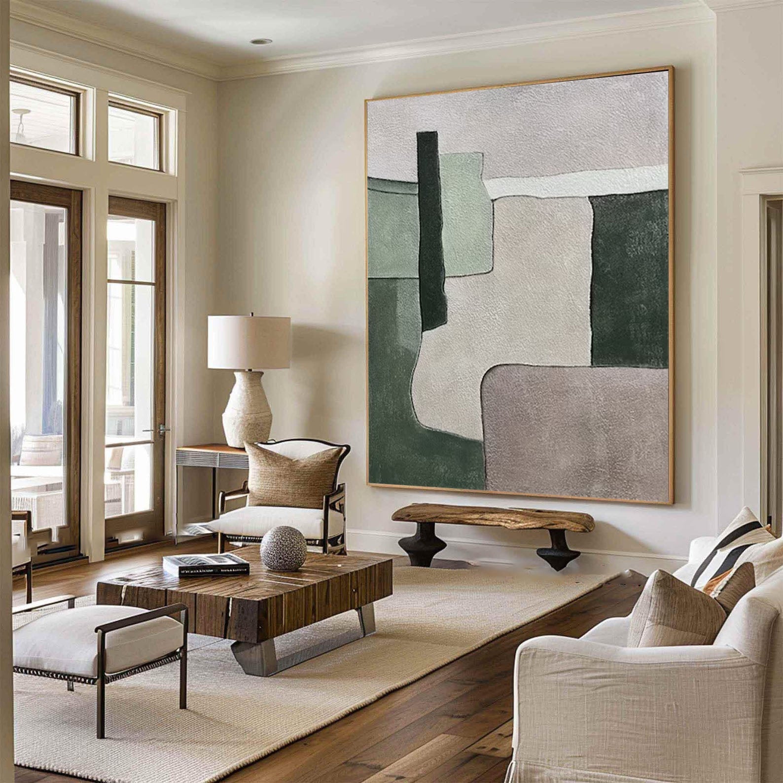 Modern Minimalist Green and Neutral Abstract Painting #MM161