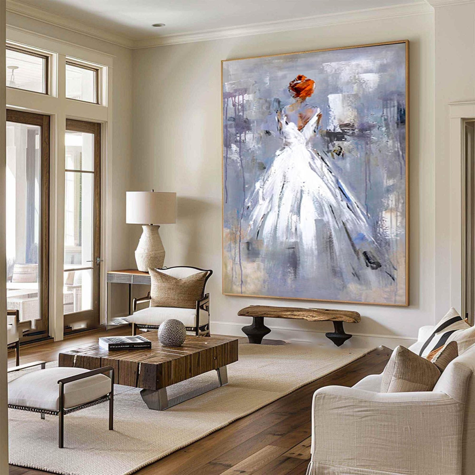 Hand-Painted Abstract Bride Art Unique Canvas Wall Art for Home #HF015