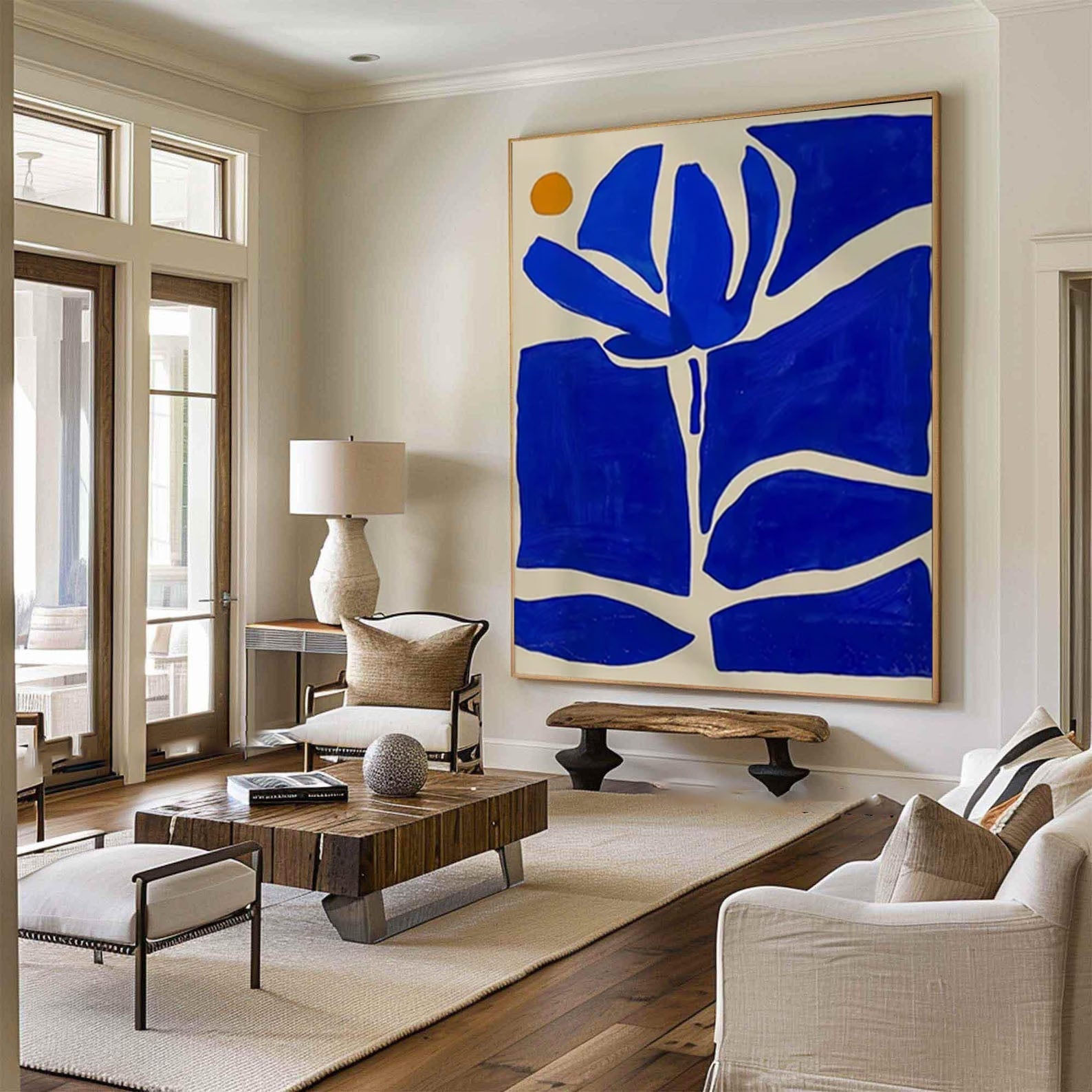 Large Blue Abstract Flower Artwork for House #AB035