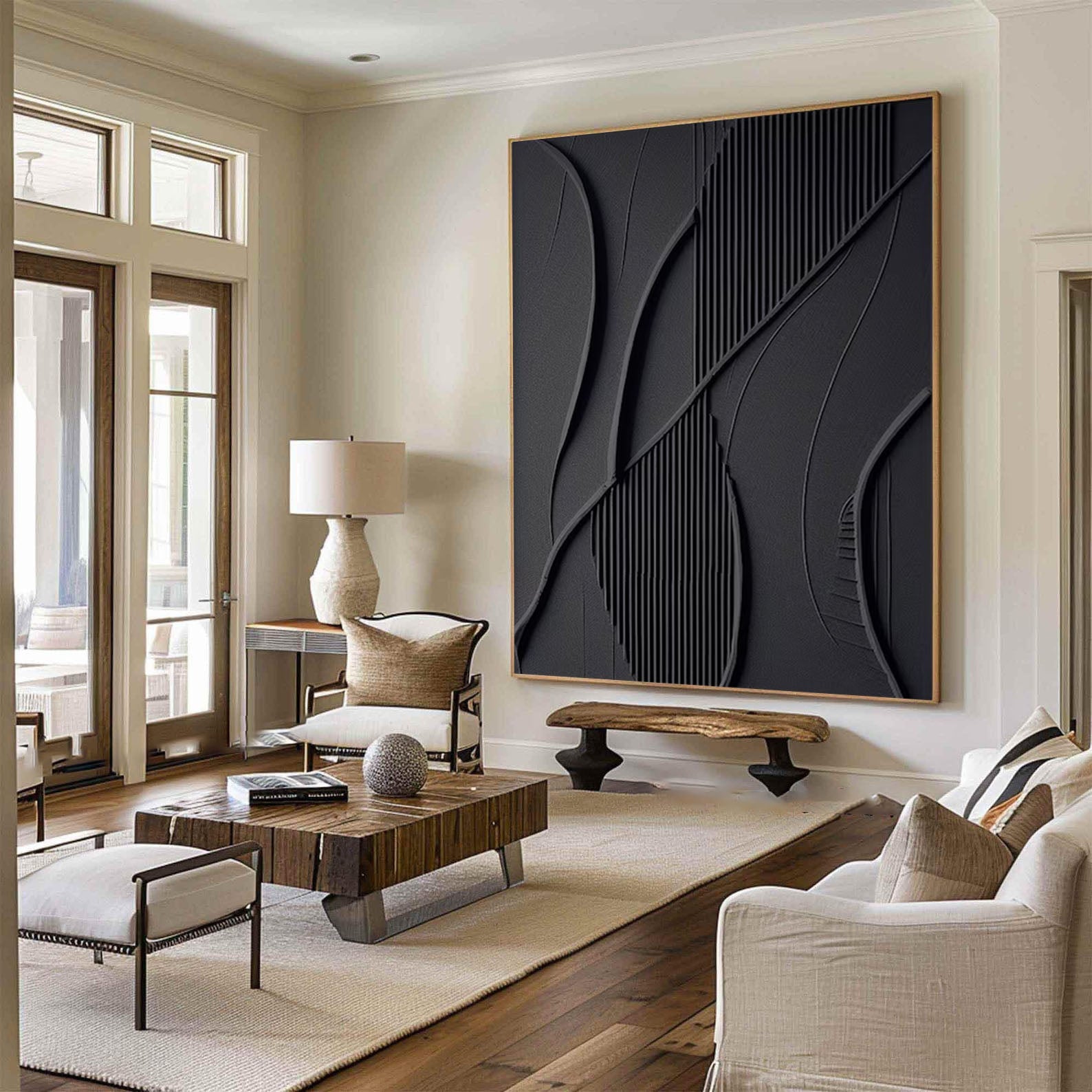 Modern Black 3D Textured Canvas Painting By Hand #MM166