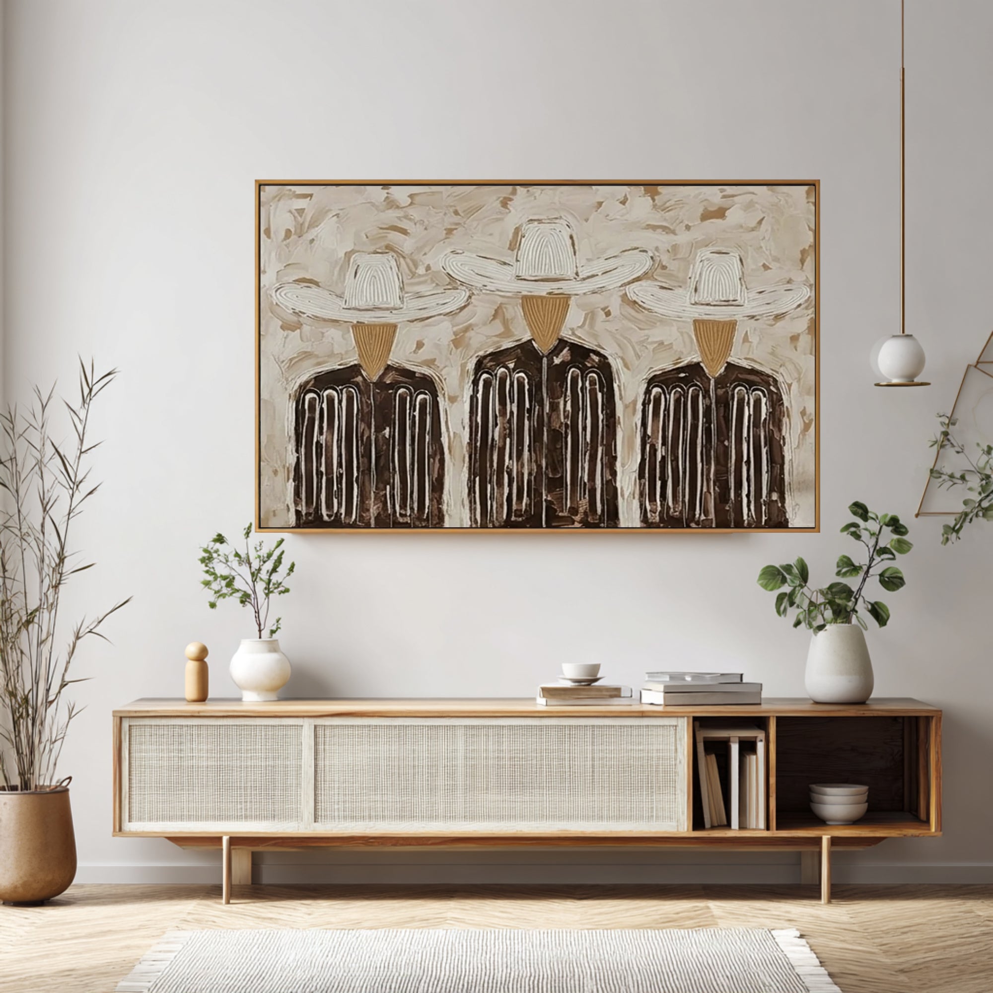 Modern Cowboy Collective Painting Large Neutral Wall Decor