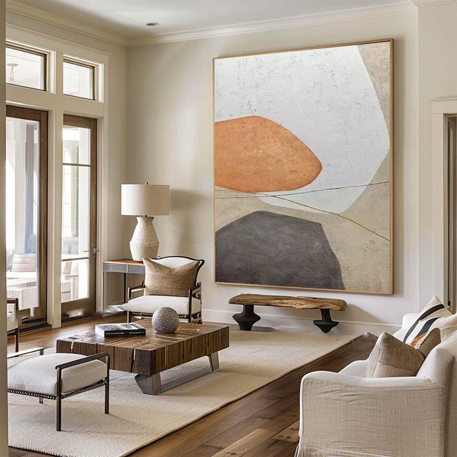 Neutral Abstract Art Large Geometric Canvas for Home Decor #MC028