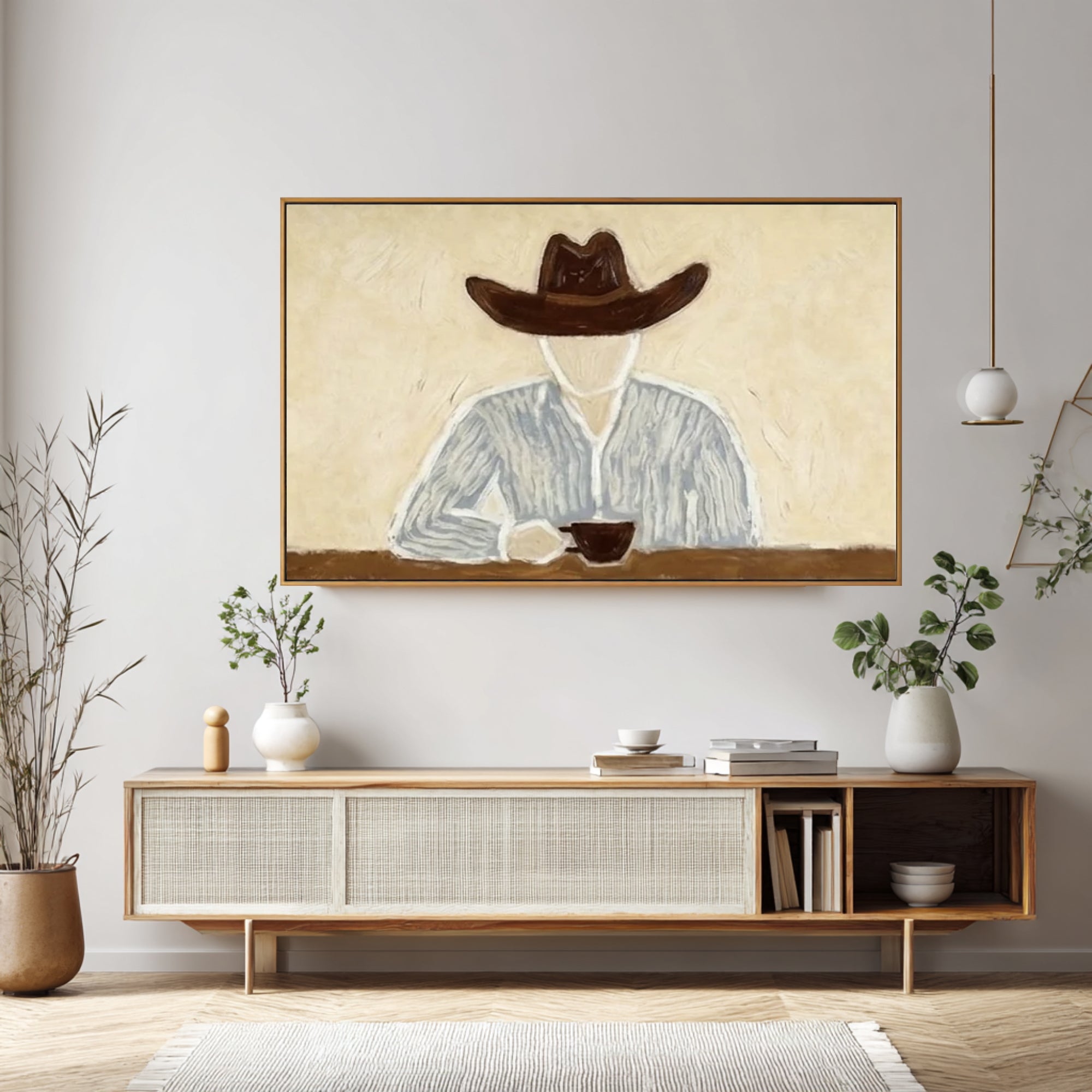 Minimalist Western Figure Painting Rustic Modern Interior Art