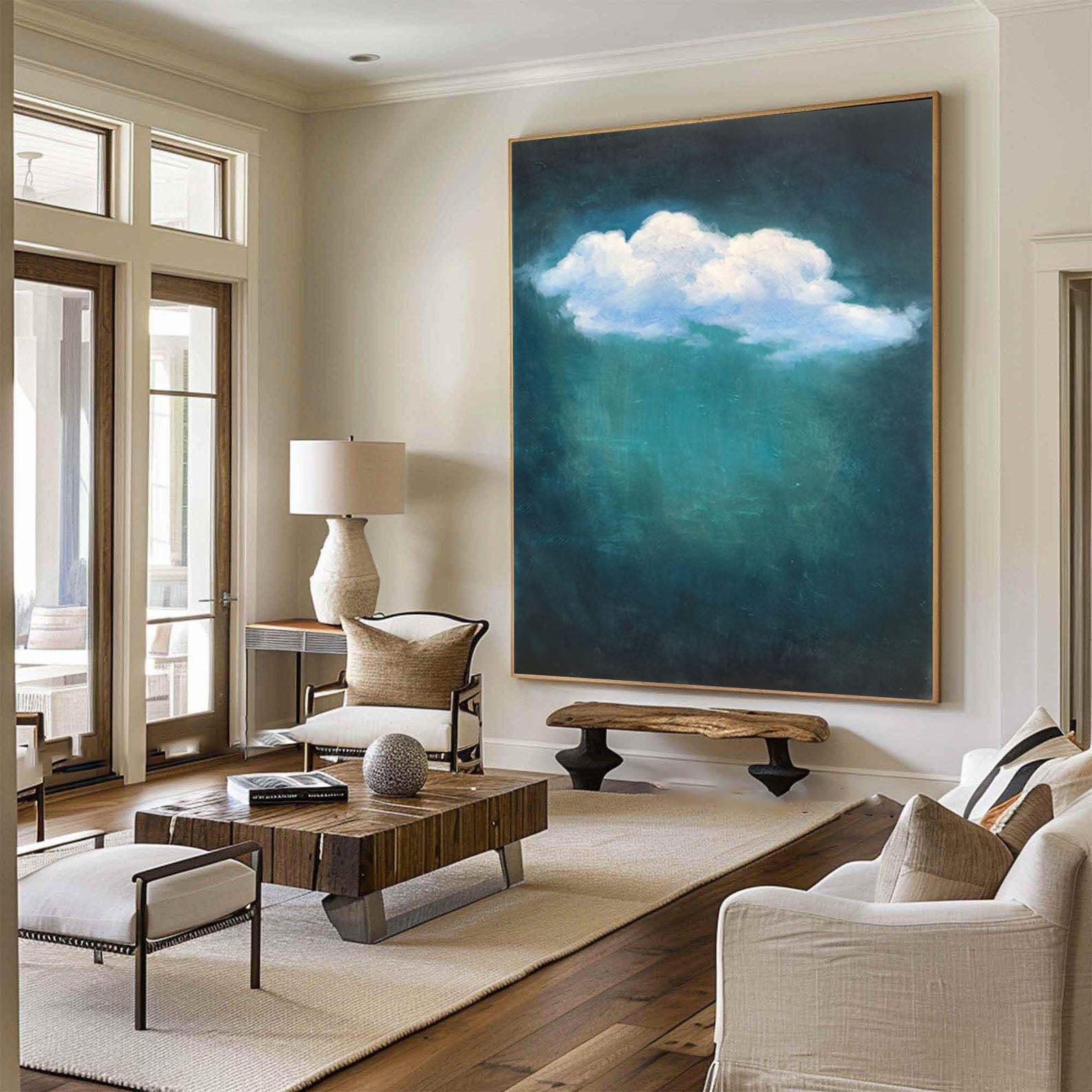 Elegant White Cloud Canvas Painting for Minimalist Homes #SP001